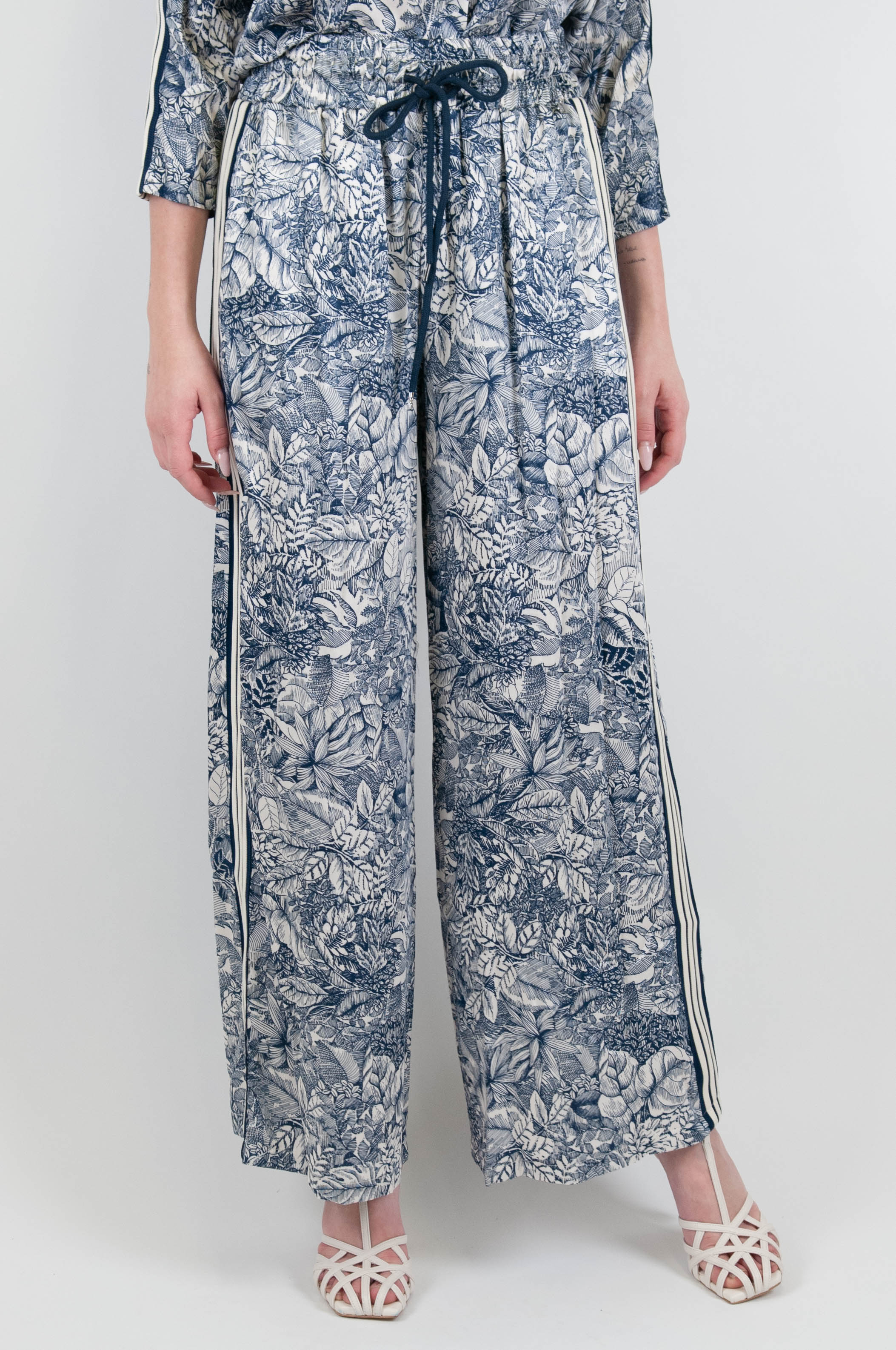 Dixie - Floral patterned viscose trousers with contrasting side band