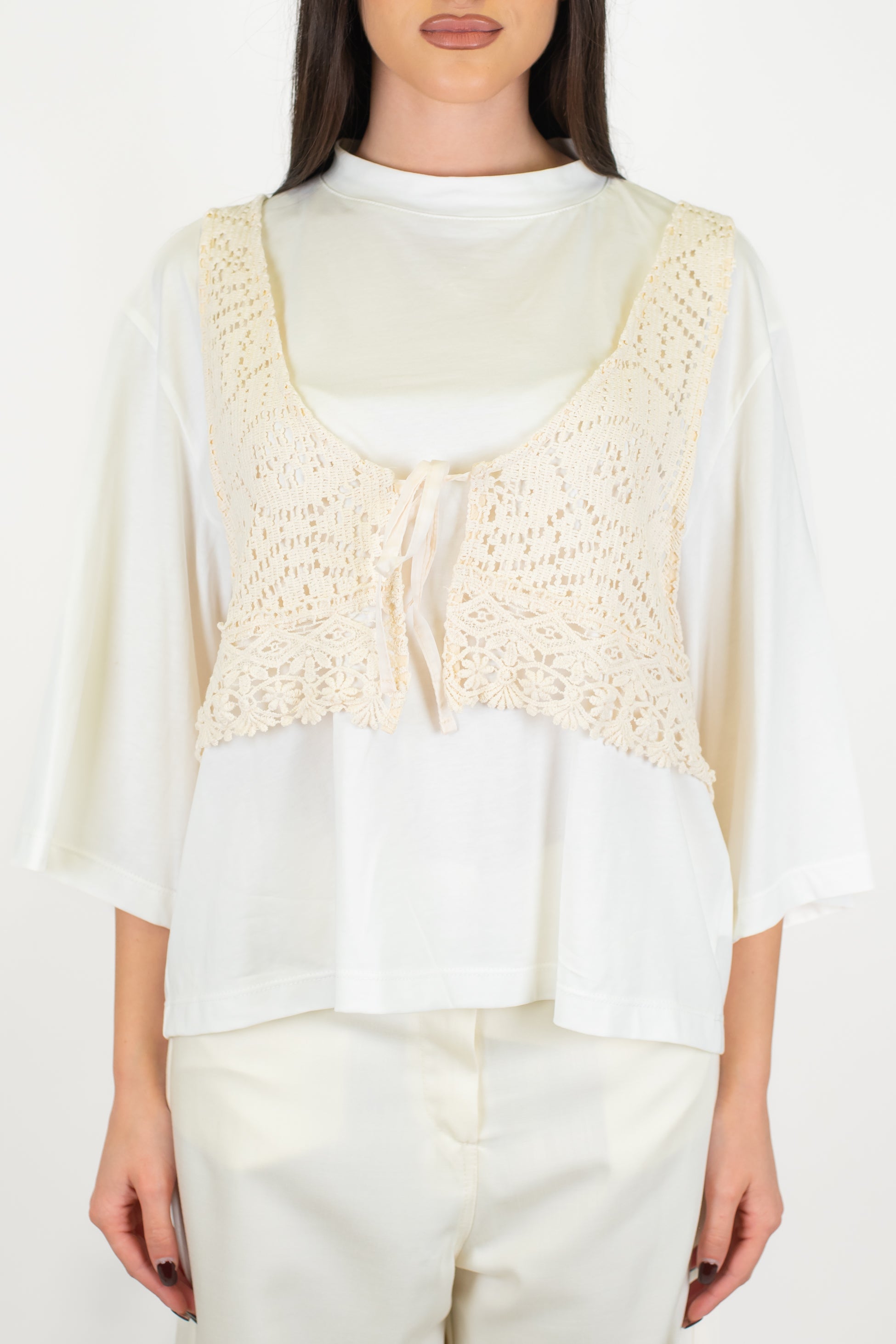 Haveone - T-shirt over con gilet crop in crochet