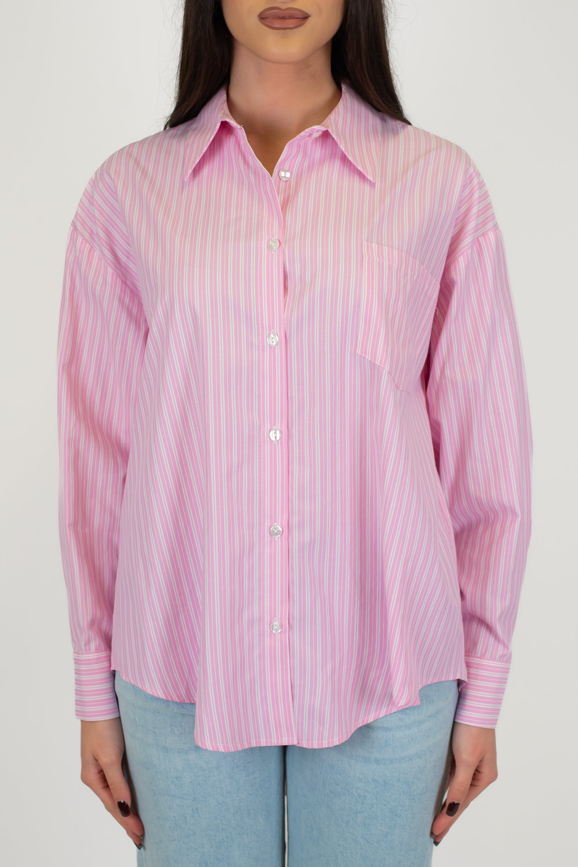 Tensione in - Camicia fantasia righe con taschino e asimmetria fronte-retro