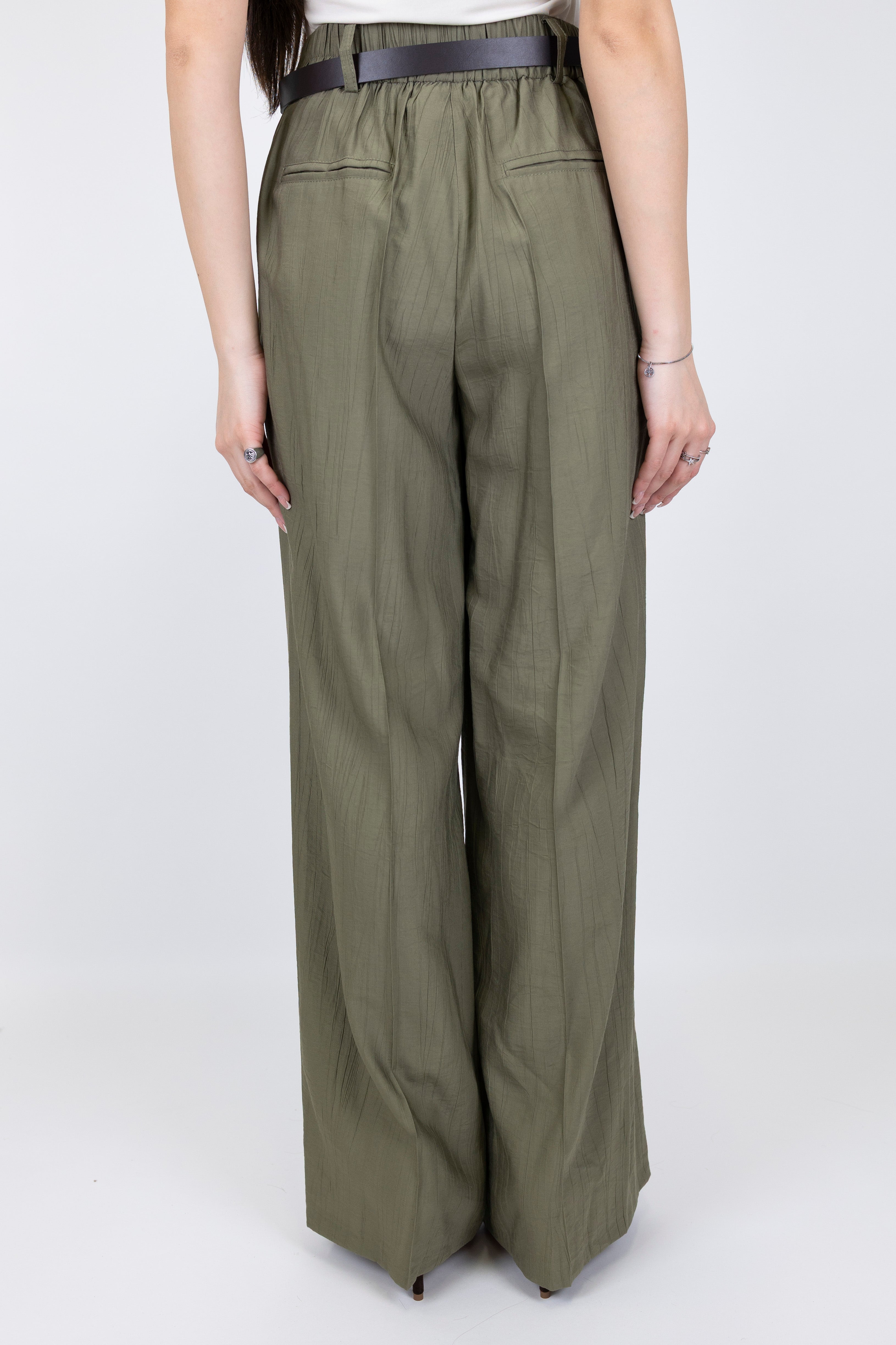 Haveone - Pantalone palazzo in viscosa leggera con strigliature ed elastico sul retro