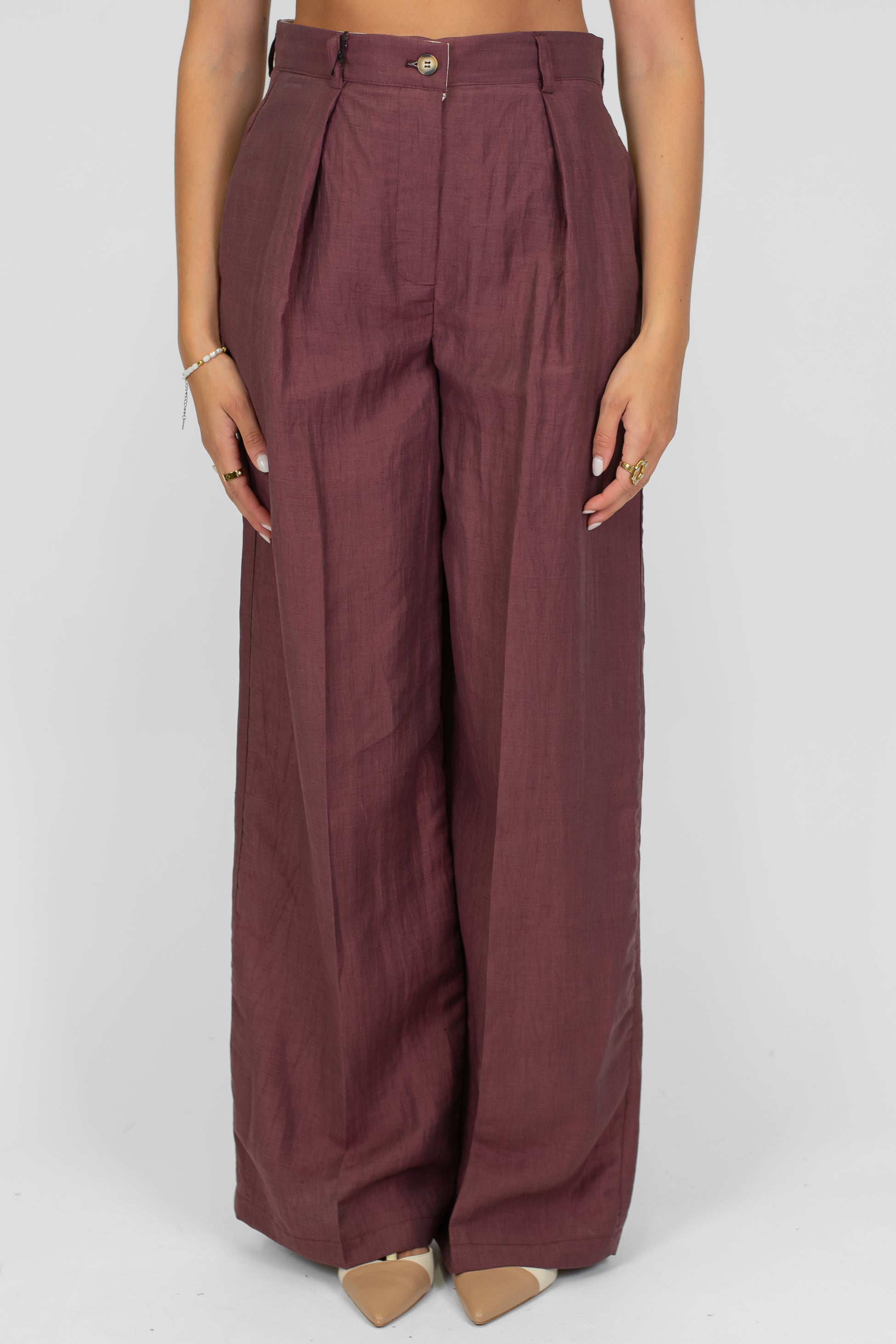 Tensione in - Pantalone palazzo in lino con pinces