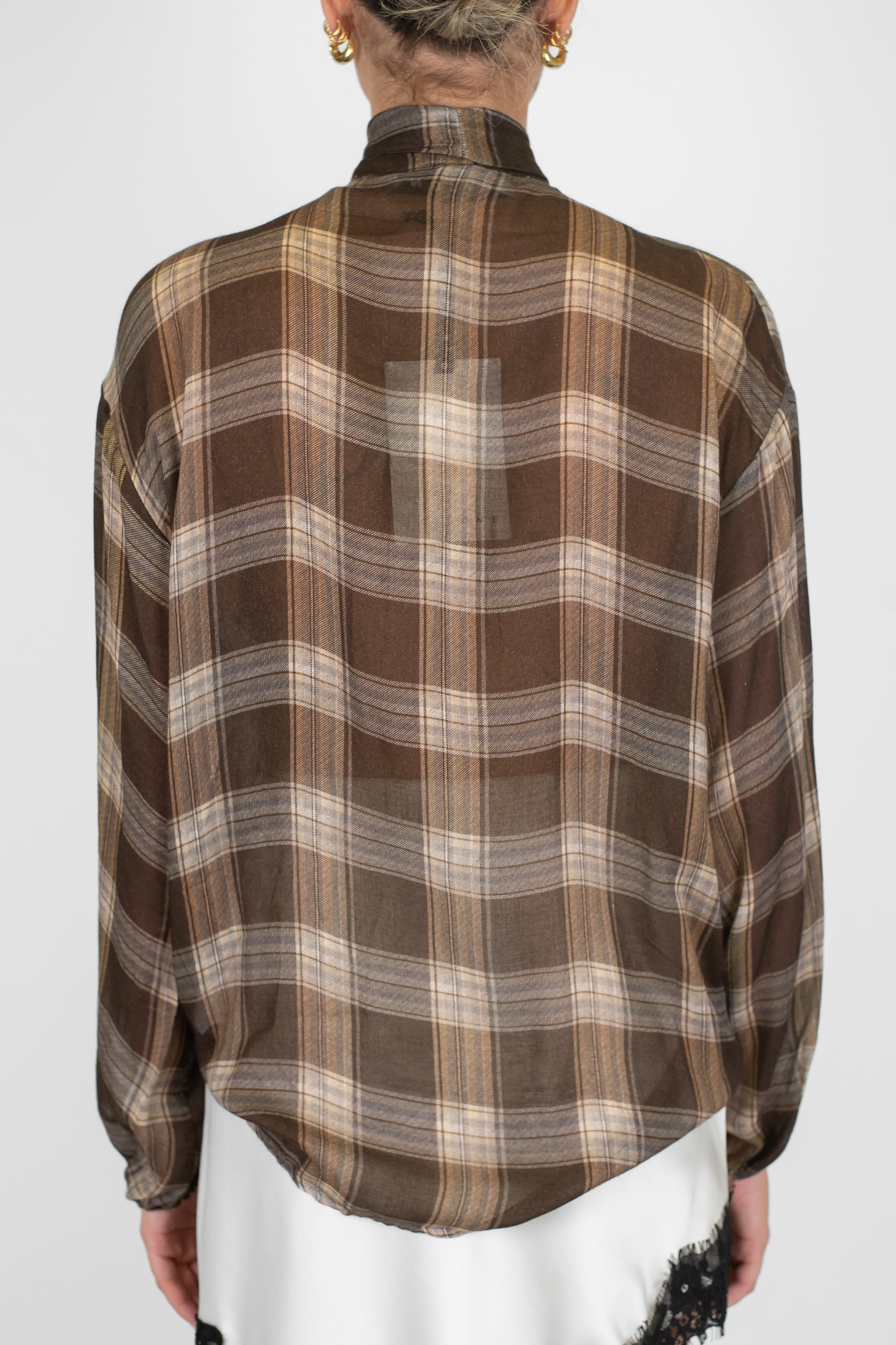 Haveone - Camicia fantasia quadri con fiocco al collo