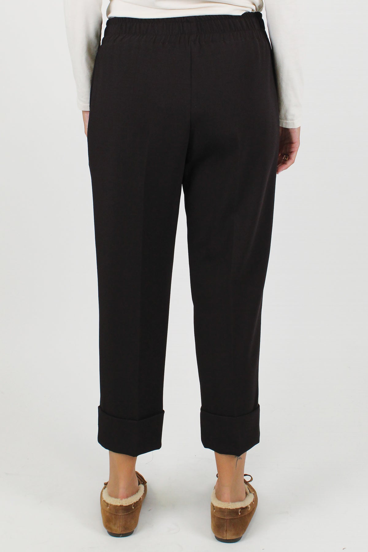 Maryley - Pantalone slim con coulisse e risvolto