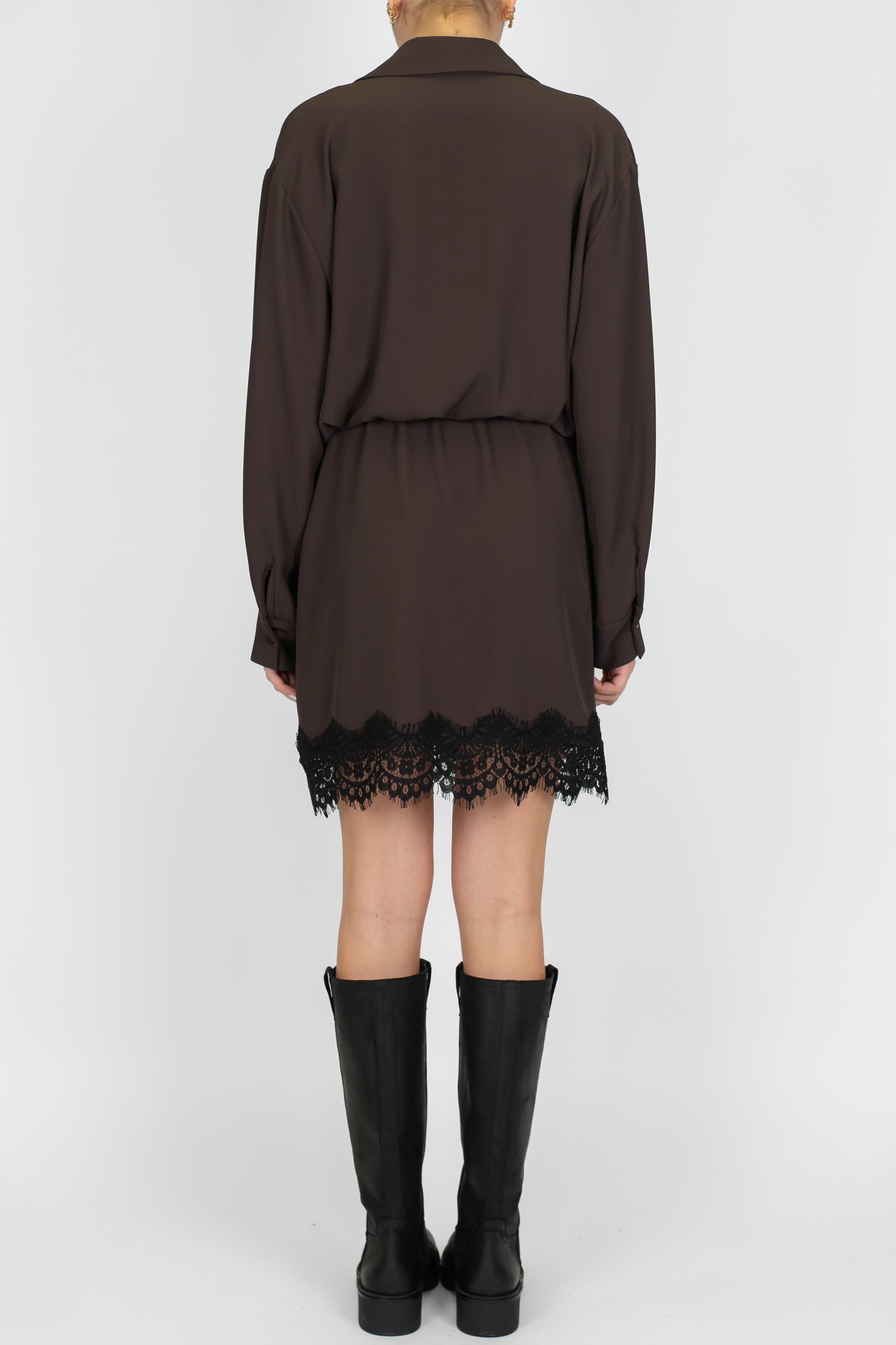 Tensione in - Abito corto tessuto fluido con inserti in pizzo