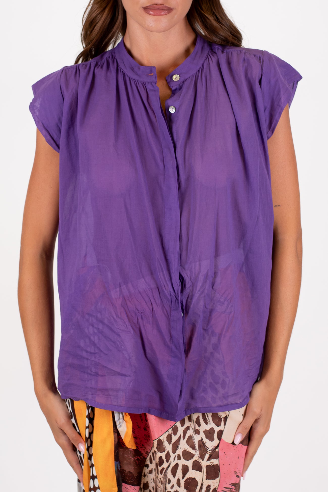 Dixie - Camicia giromaniche in mussola di cotone con alette