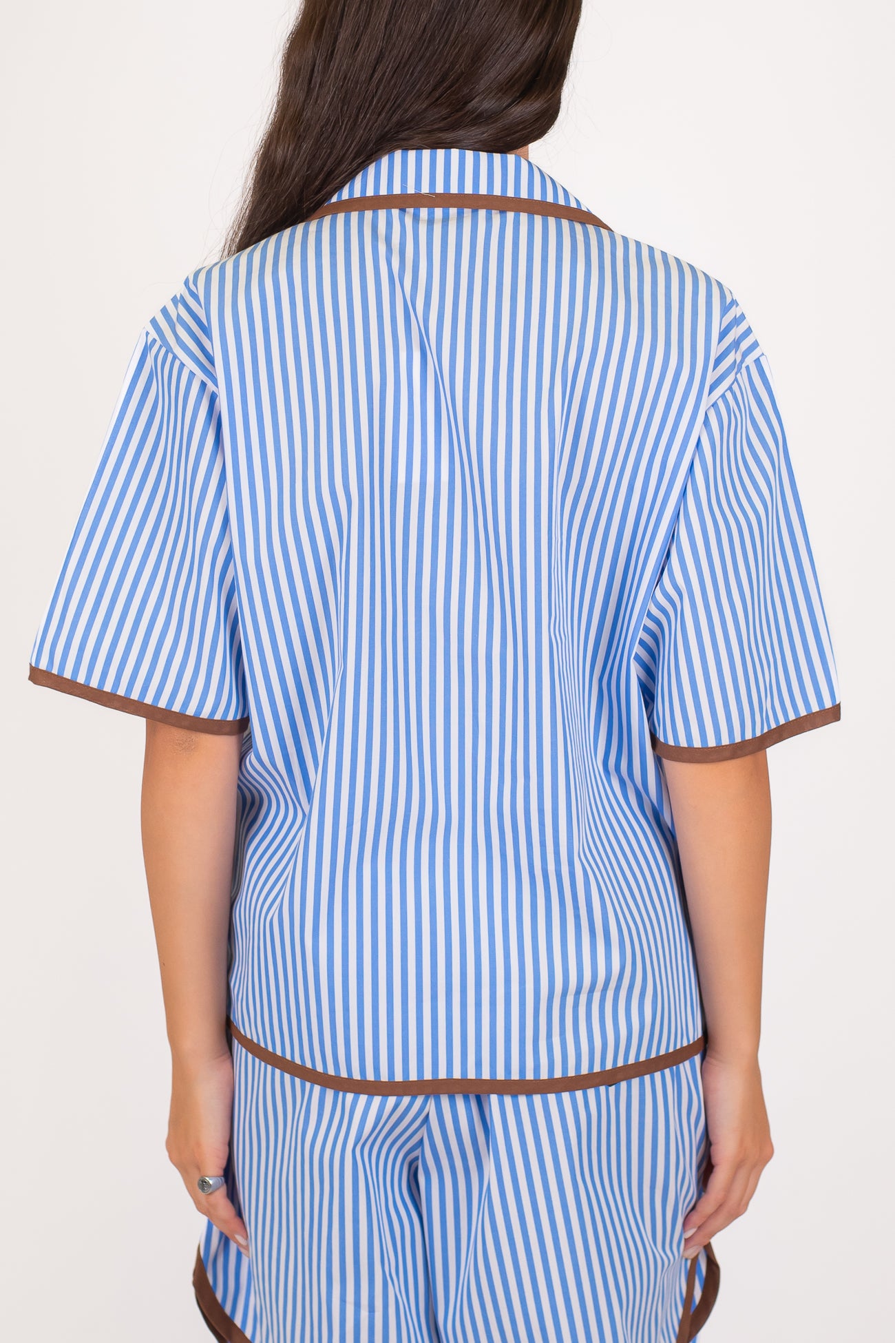 Motel - Camicia mezzamanica a righe con profilo e taschino a contrasto