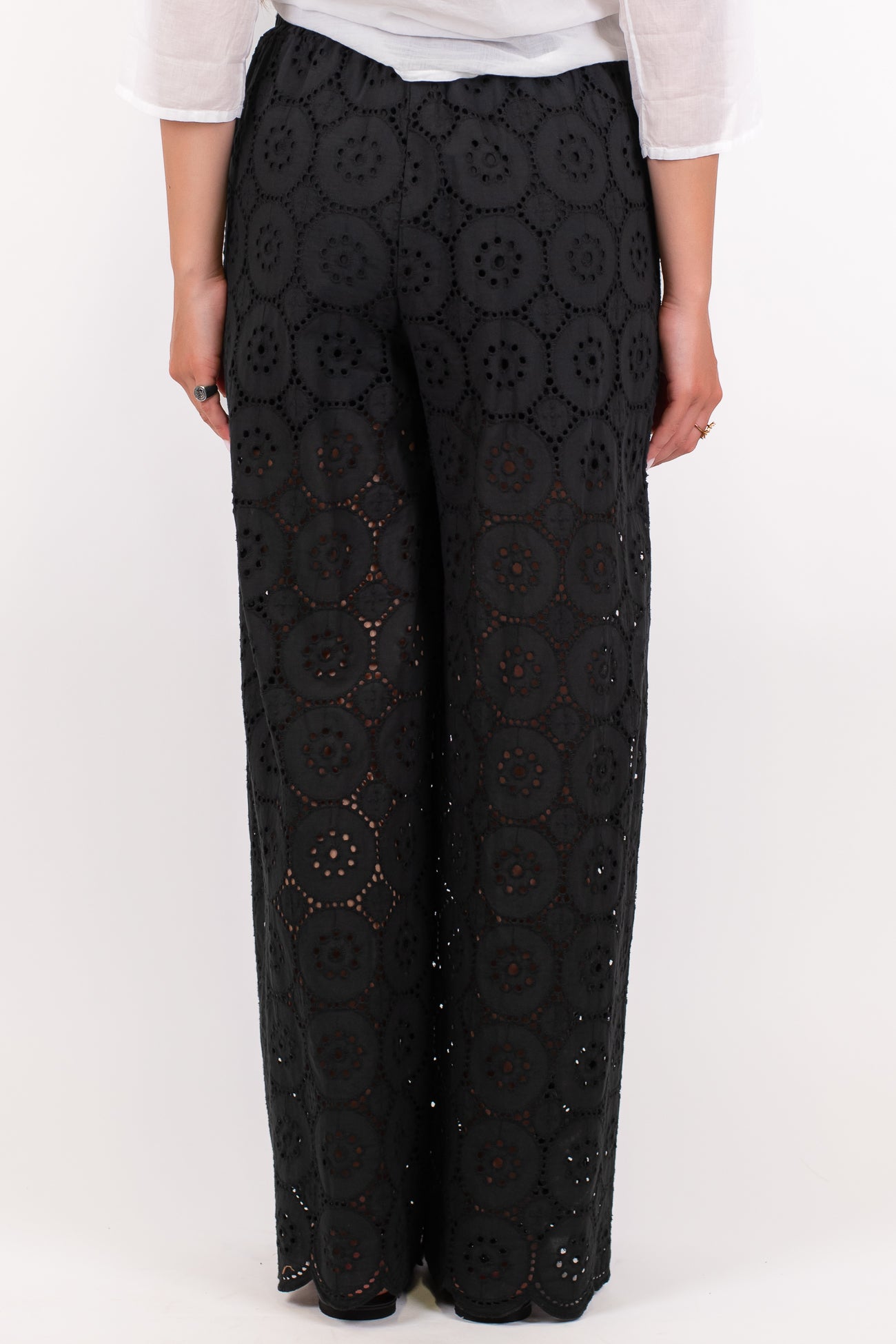 Haveone - Pantalone palazzo in pizzo sangallo con coulisse
