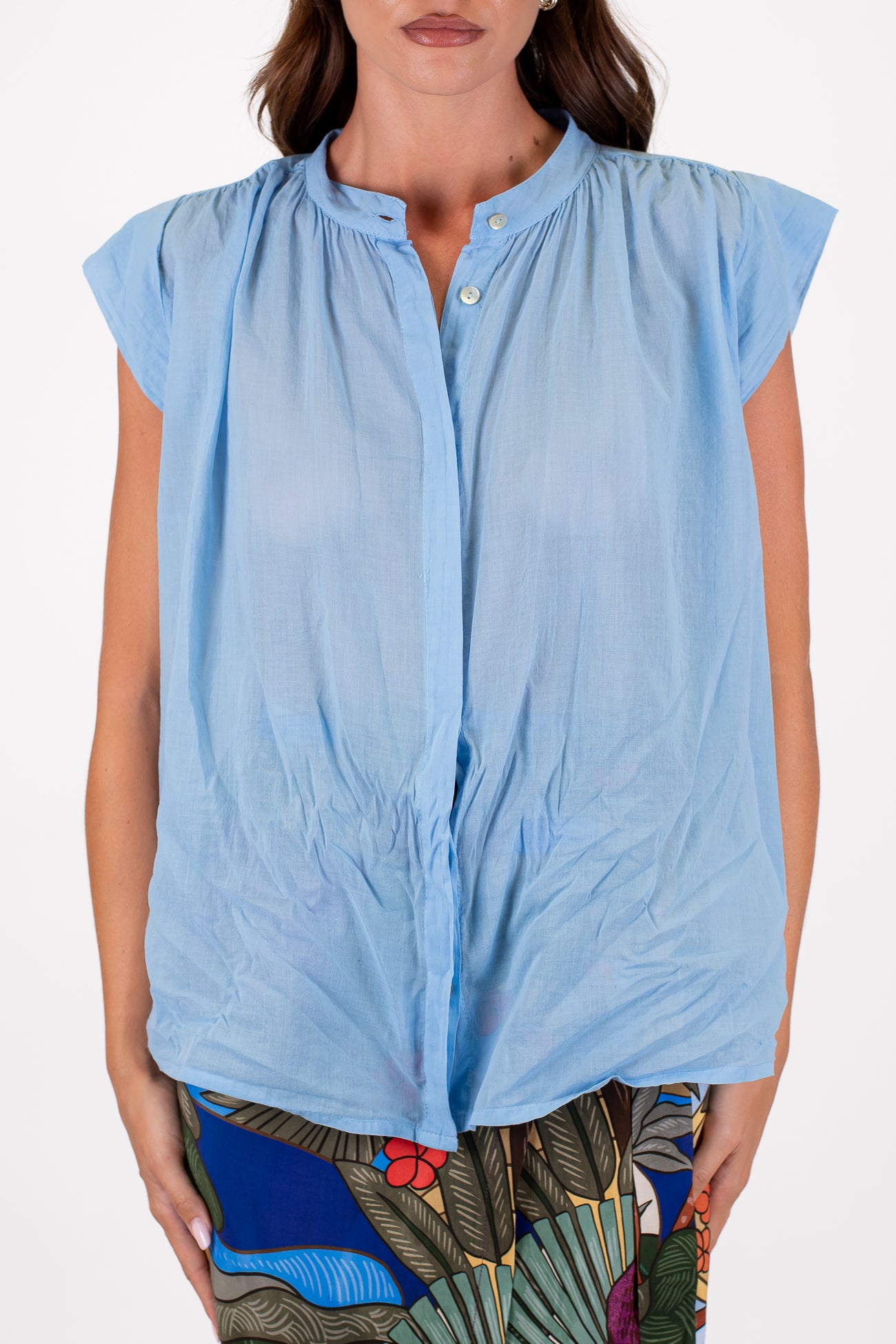Dixie - Camicia giromaniche in mussola di cotone con alette
