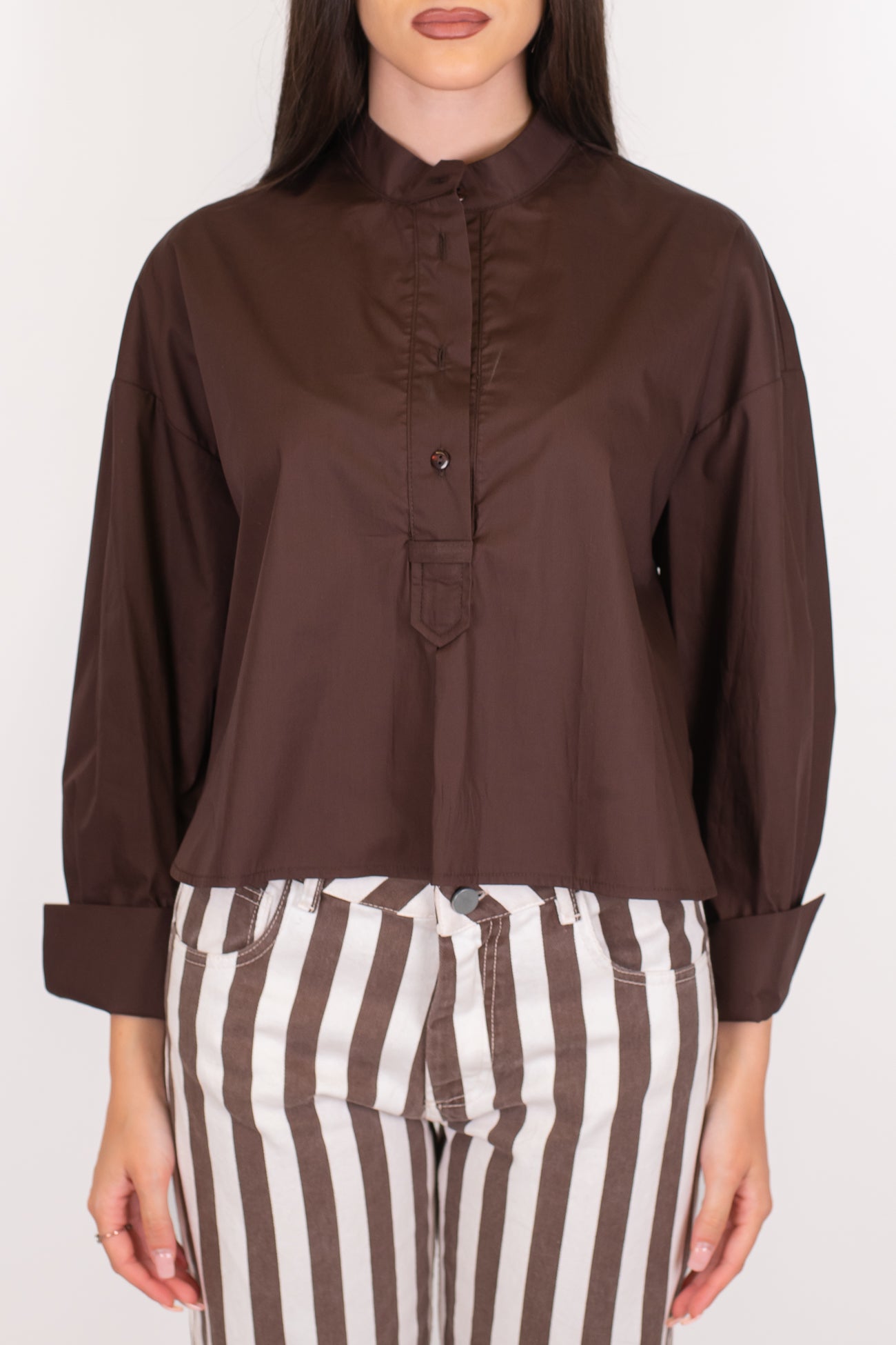Tensione in - Camicia in cotone tela paracadute con collo alla coreana