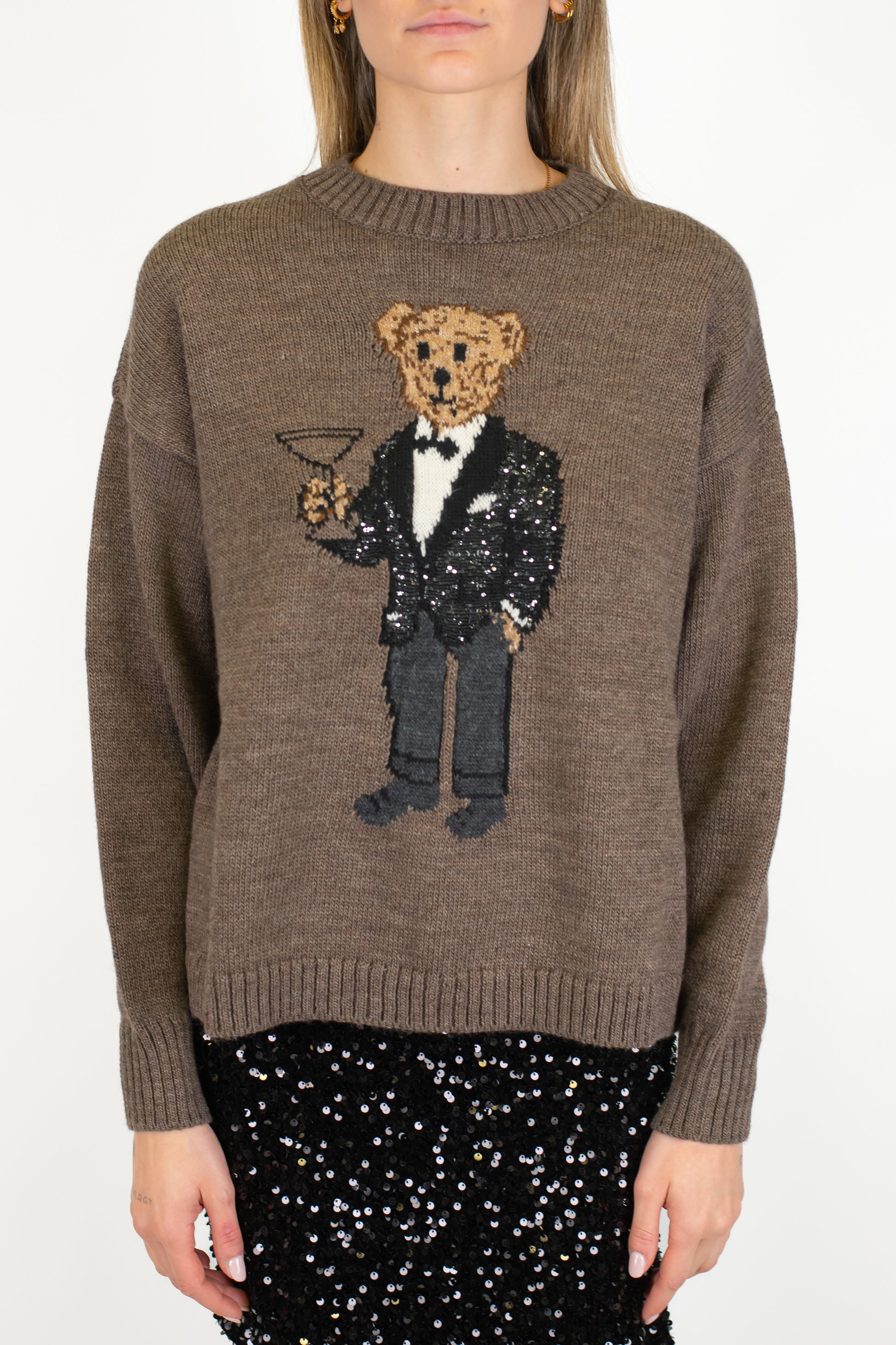 Tensione in - Maglia in misto lana con orsetto paillettes