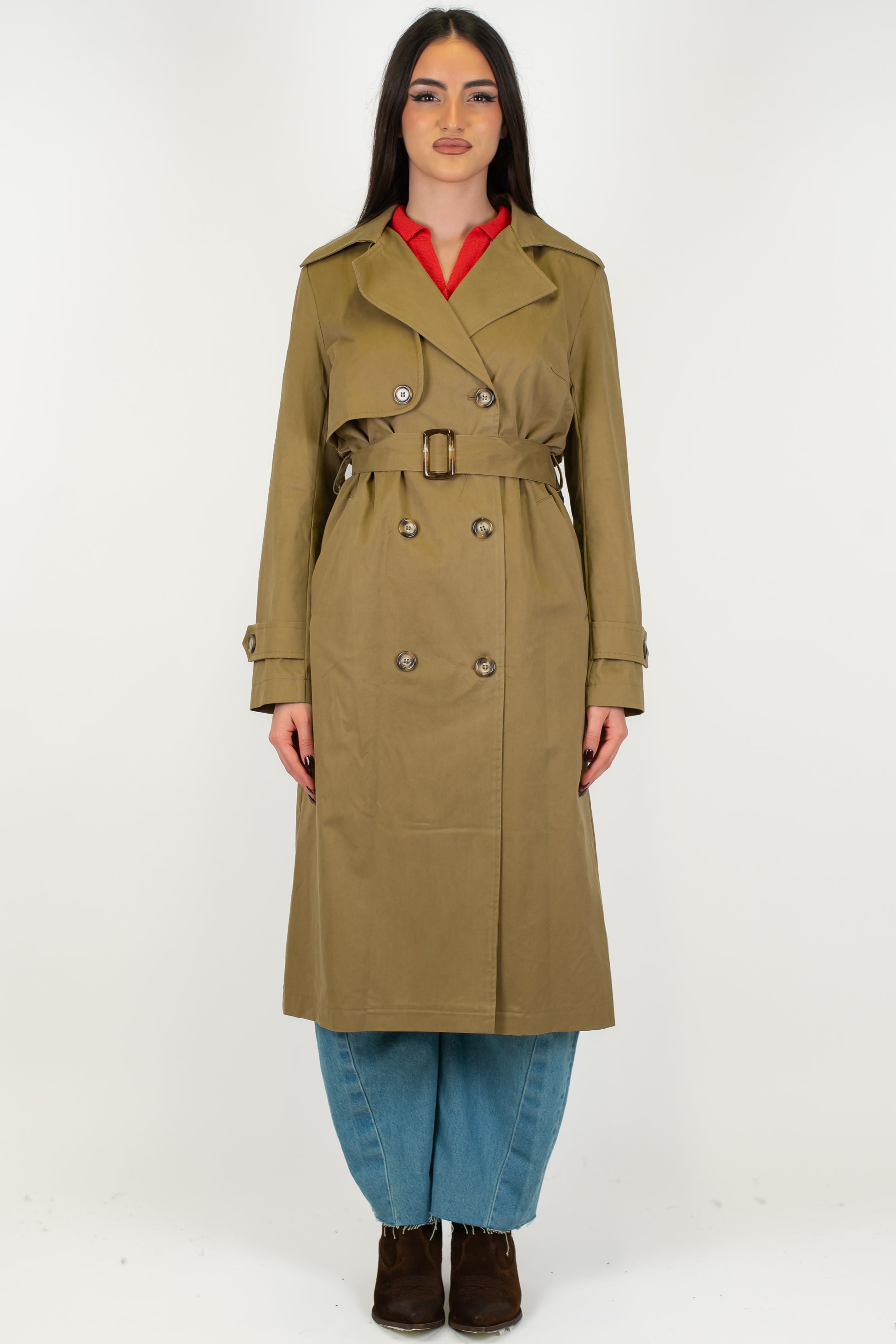 Tensione in - Trench lungo doppiopetto con cintura in tessuto