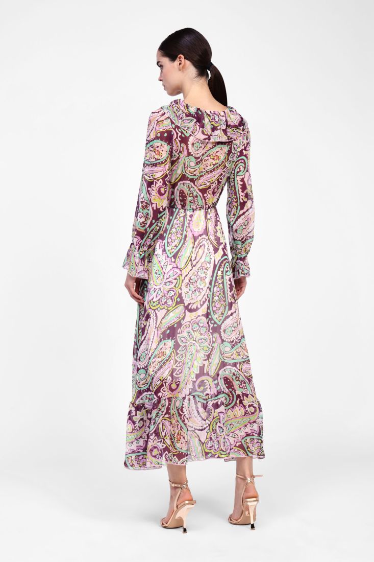 Dixie - Abito lungo fantasia muticolor scollo v con volant