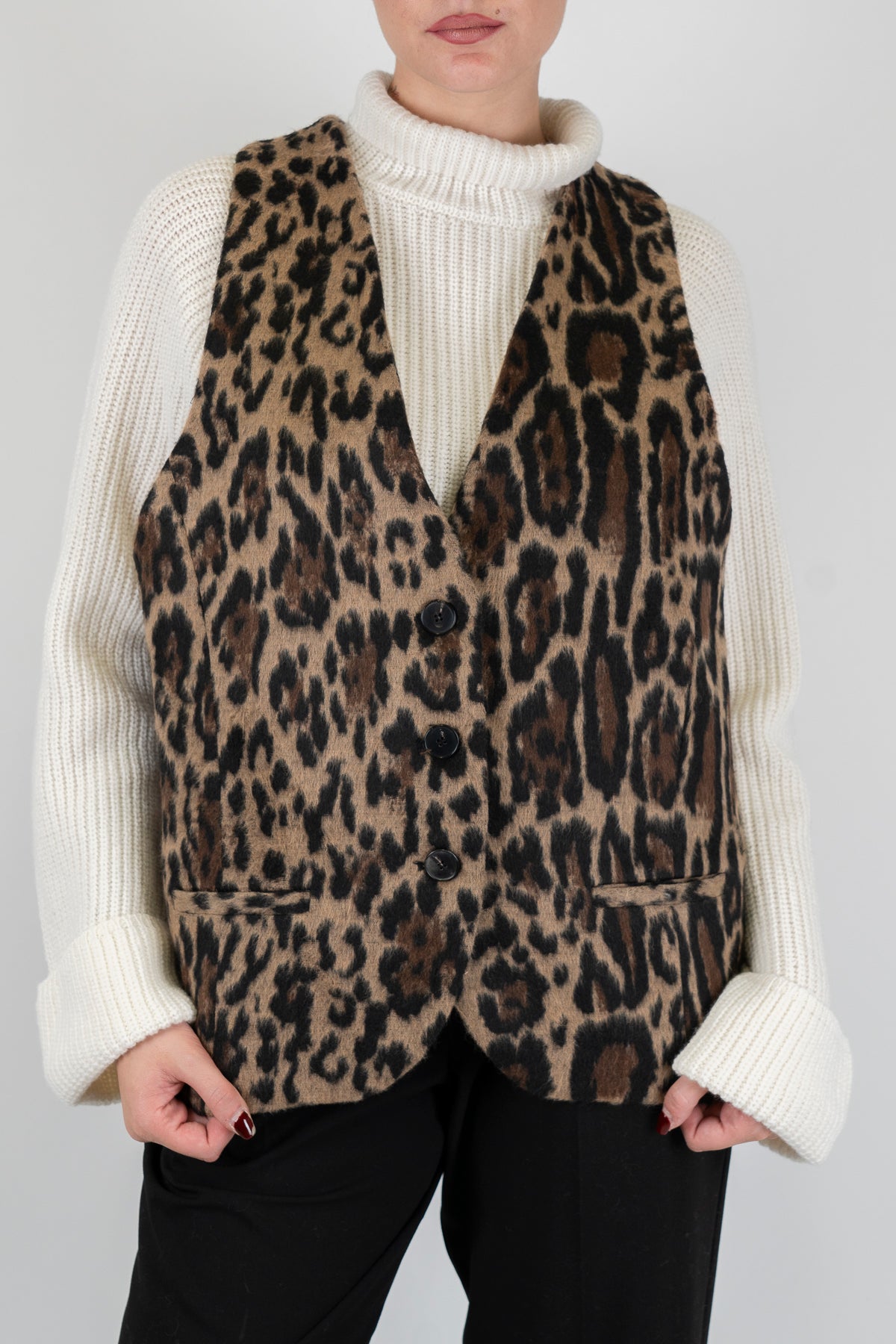 Tensione in - Maxi gilet fantasia animalier in misto lana