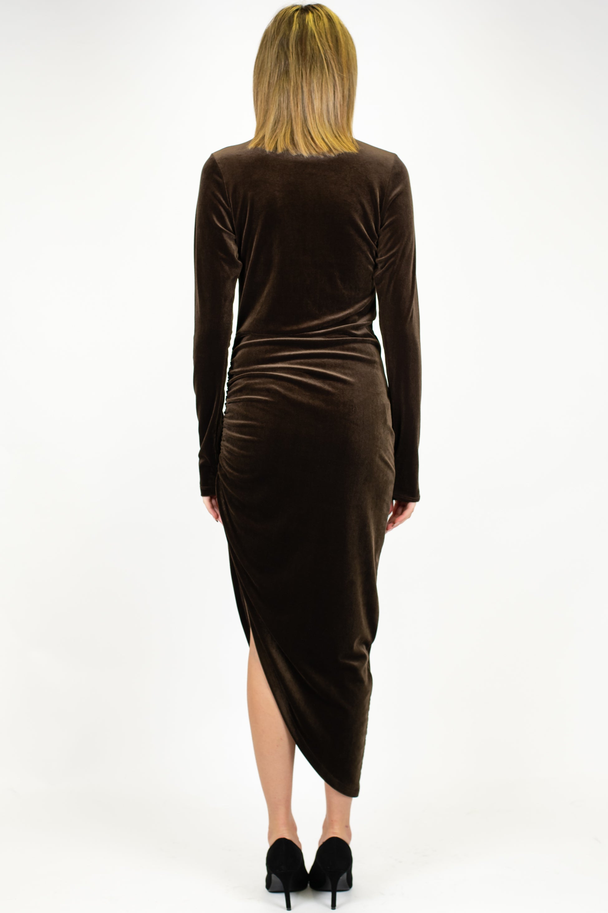 Dixie - Abito lungo mezzo collo asimmetrico in velluto