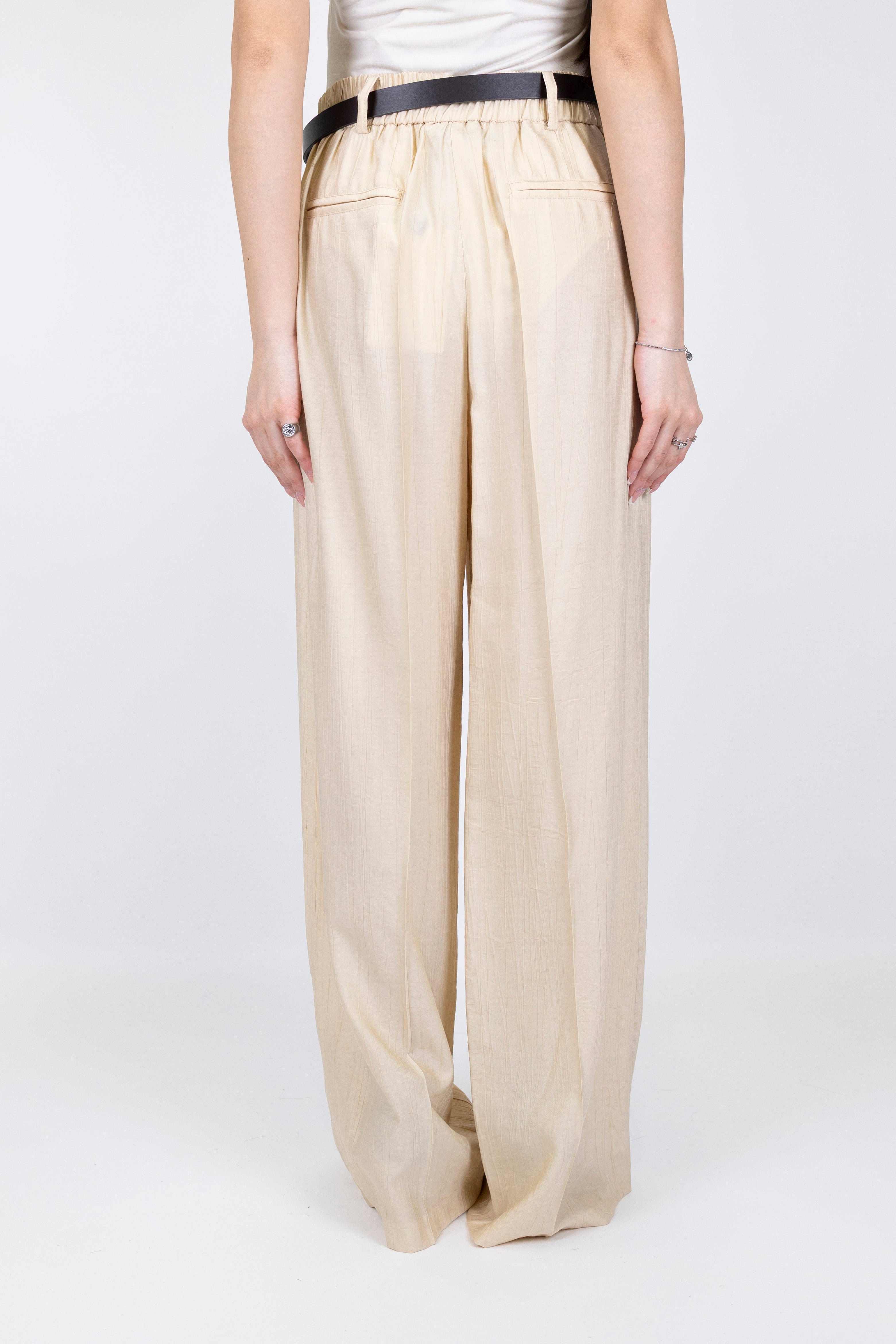 Haveone - Pantalone palazzo in viscosa leggera con strigliature ed elastico sul retro