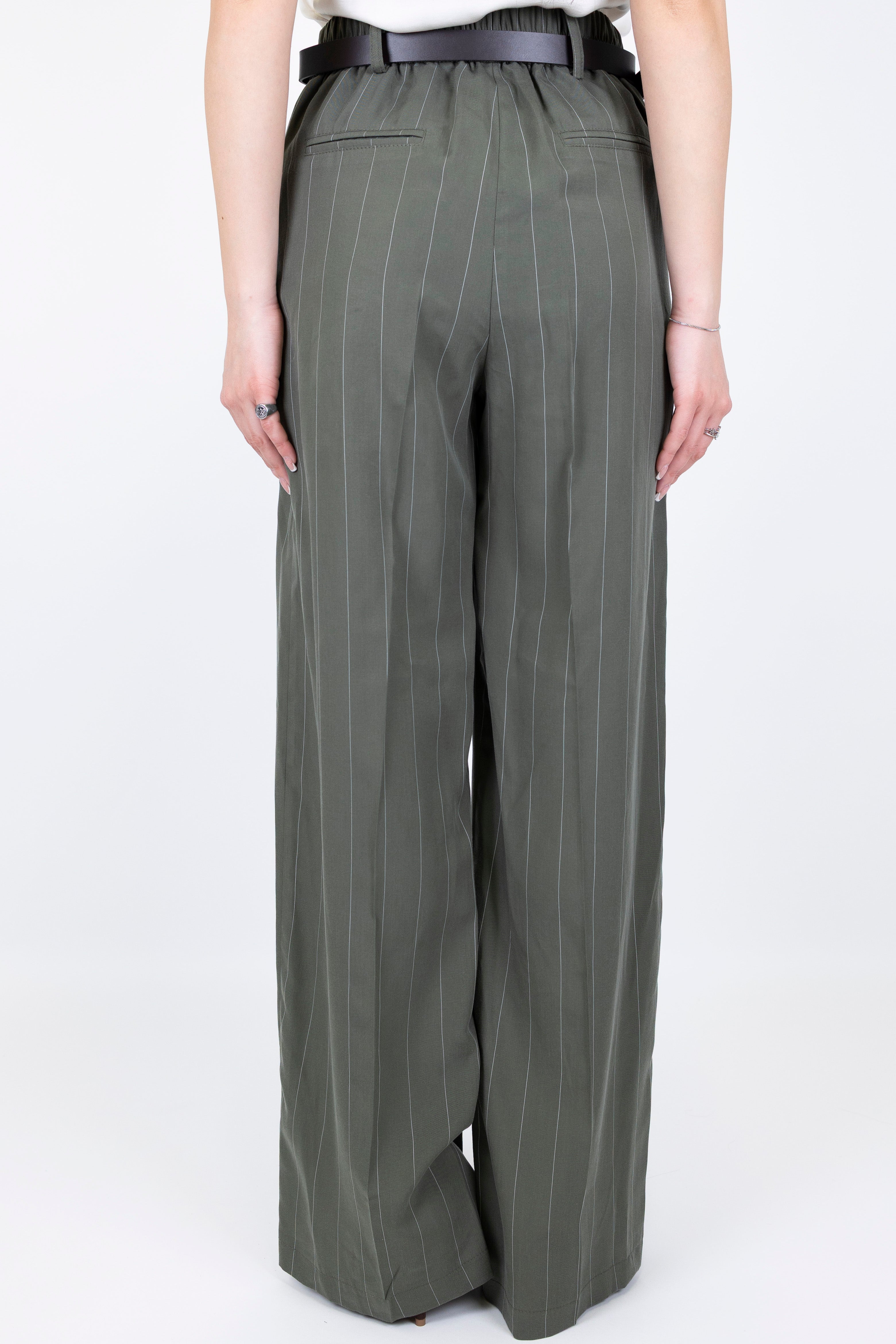 Haveone - Pantalone palazzo gessato in lyocell con elastico sul retro