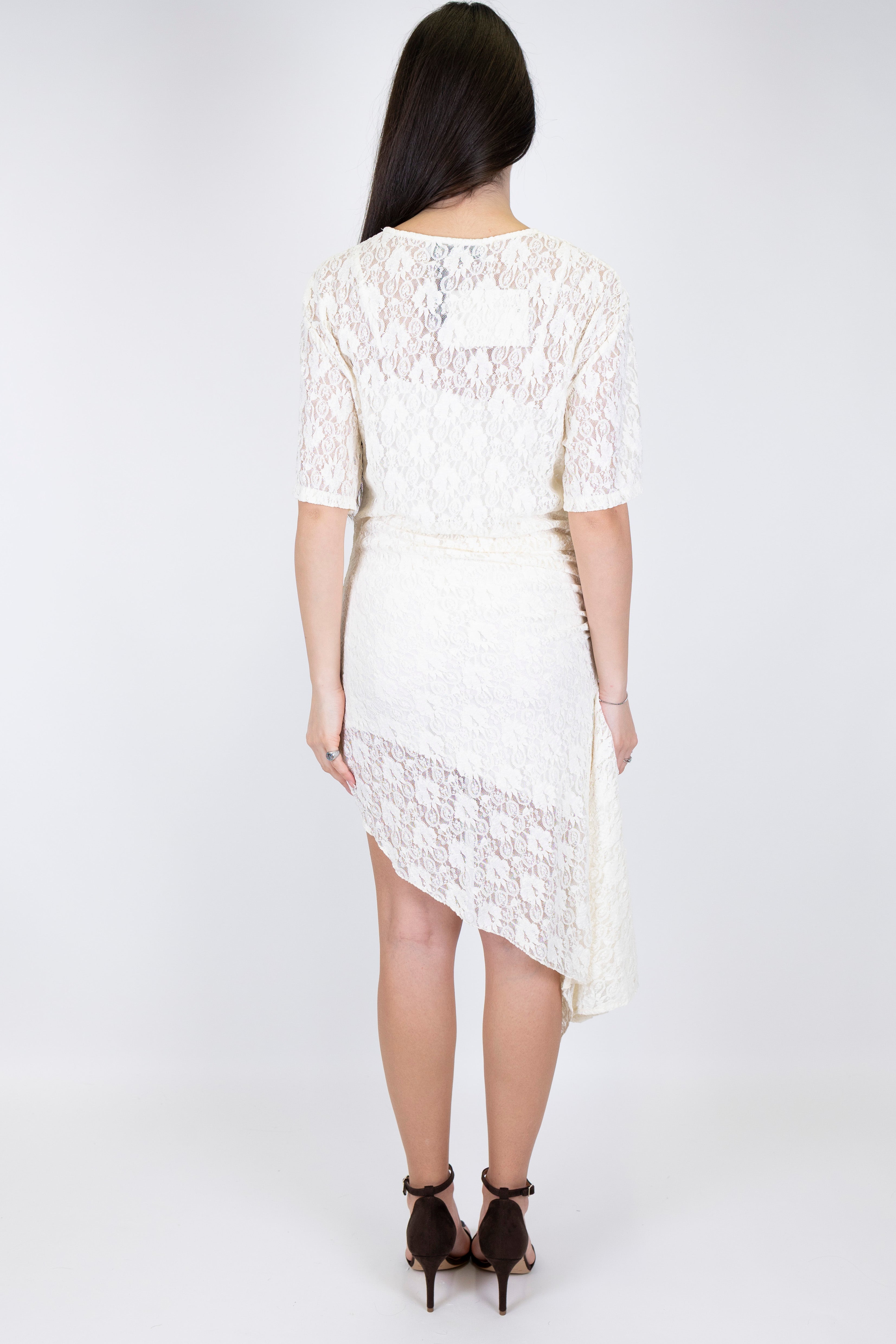 Haveone - Abito corto mezzamanica in pizzo con asimmetria laterale