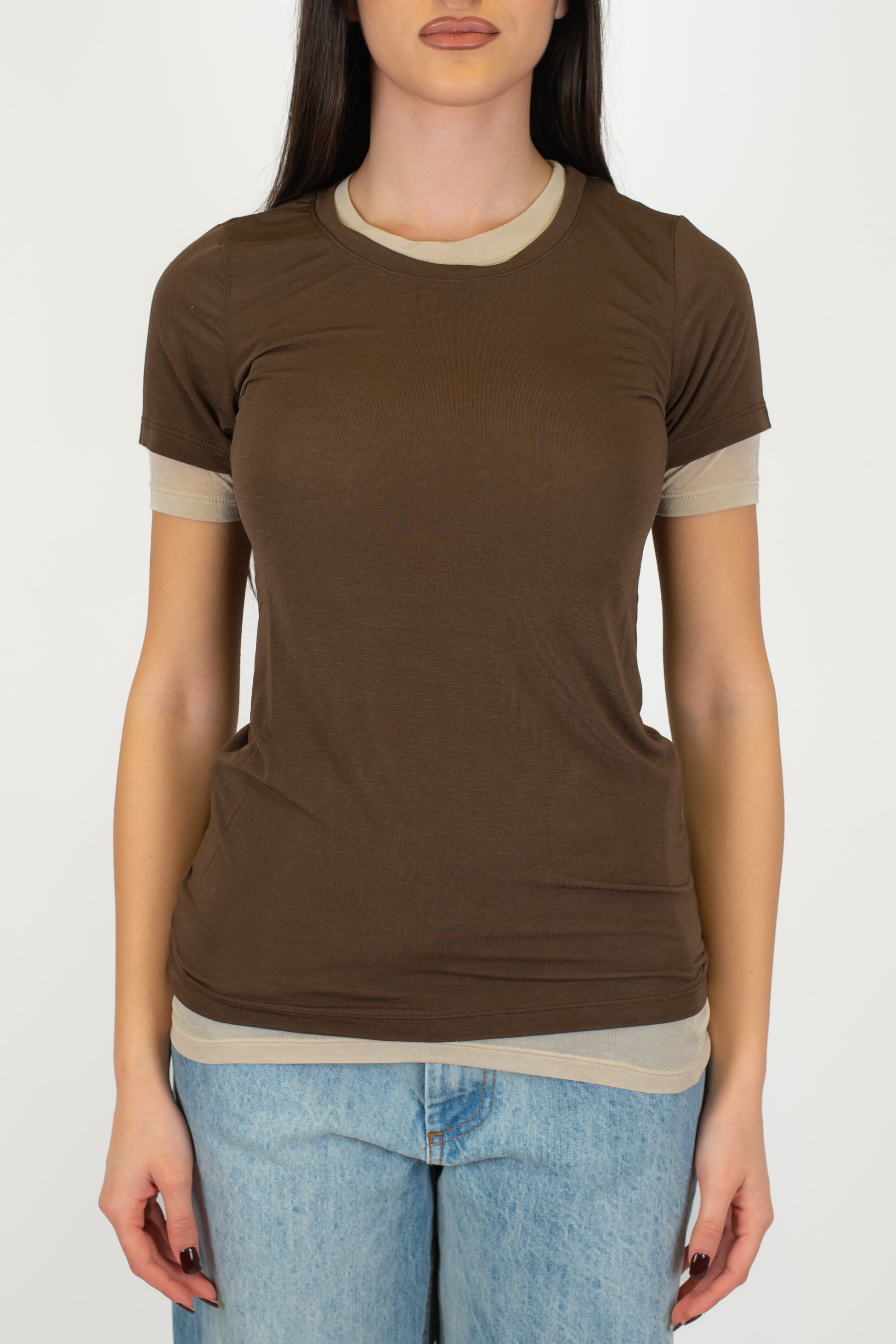 Haveone - T-shirt doppio strato a contrasto in misto seta