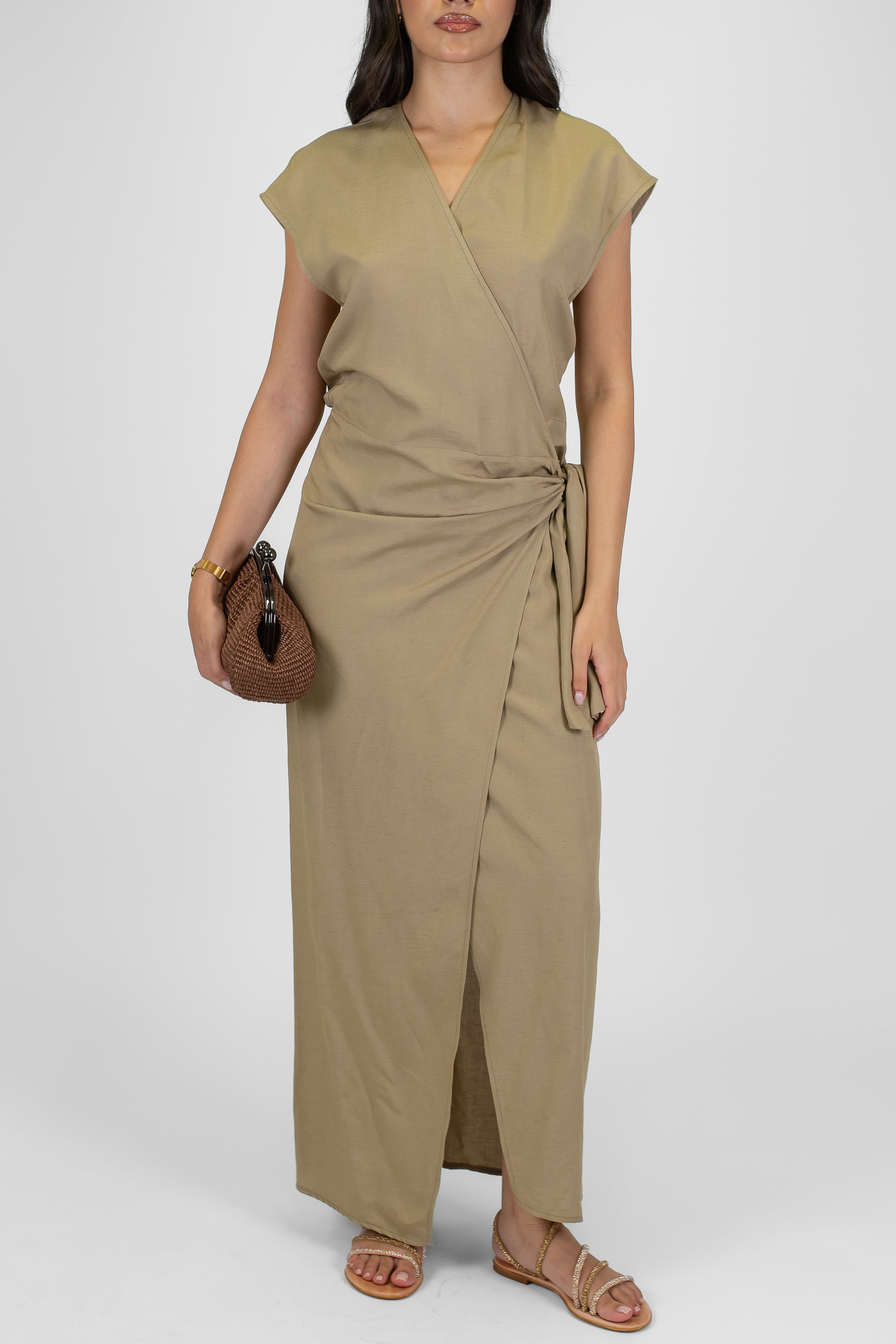 Tensione in - Abito lungo pareo mezzamanica in misto lino