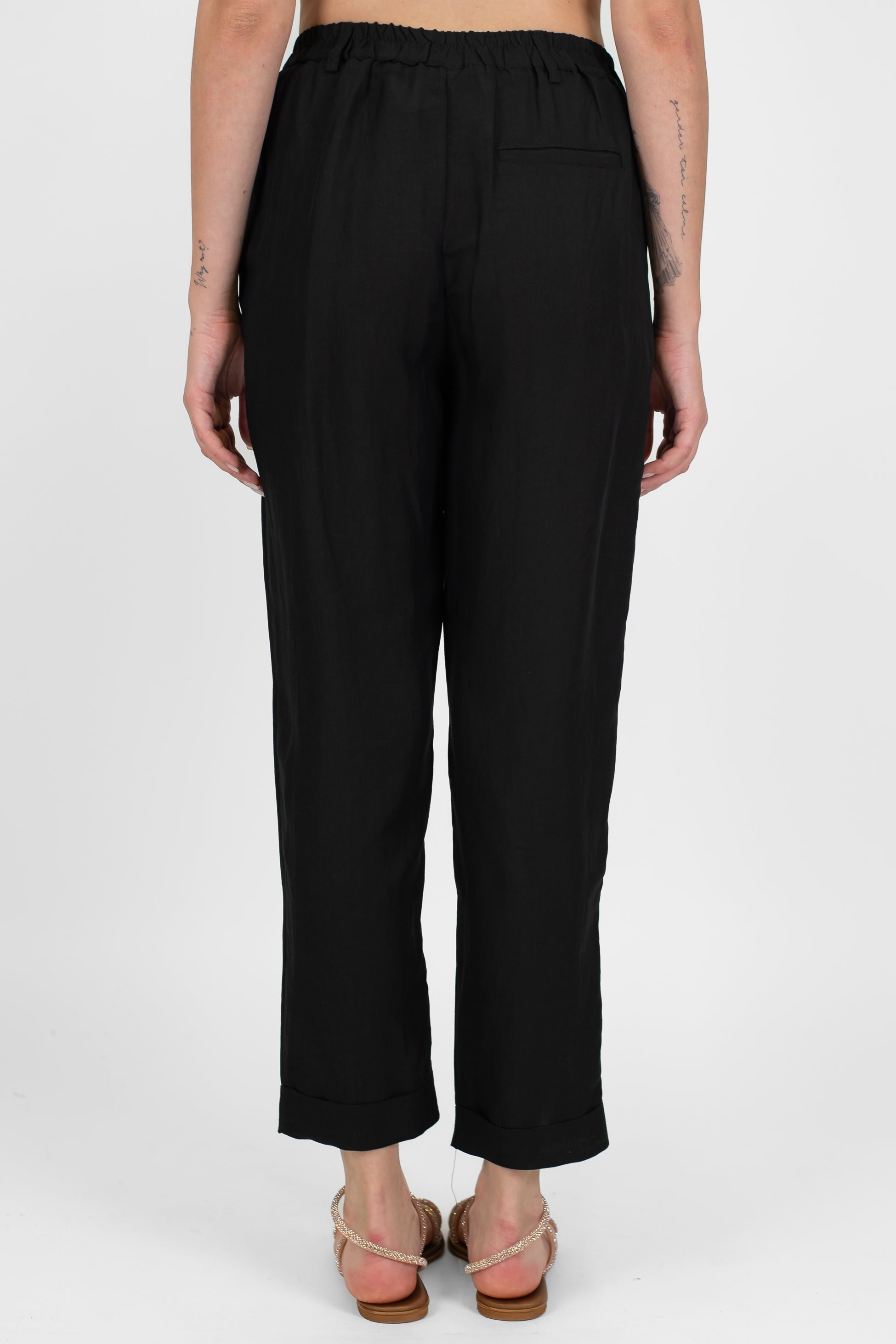 Motel - Coordinato camicia e pantalone in misto lino con elastico con in vita