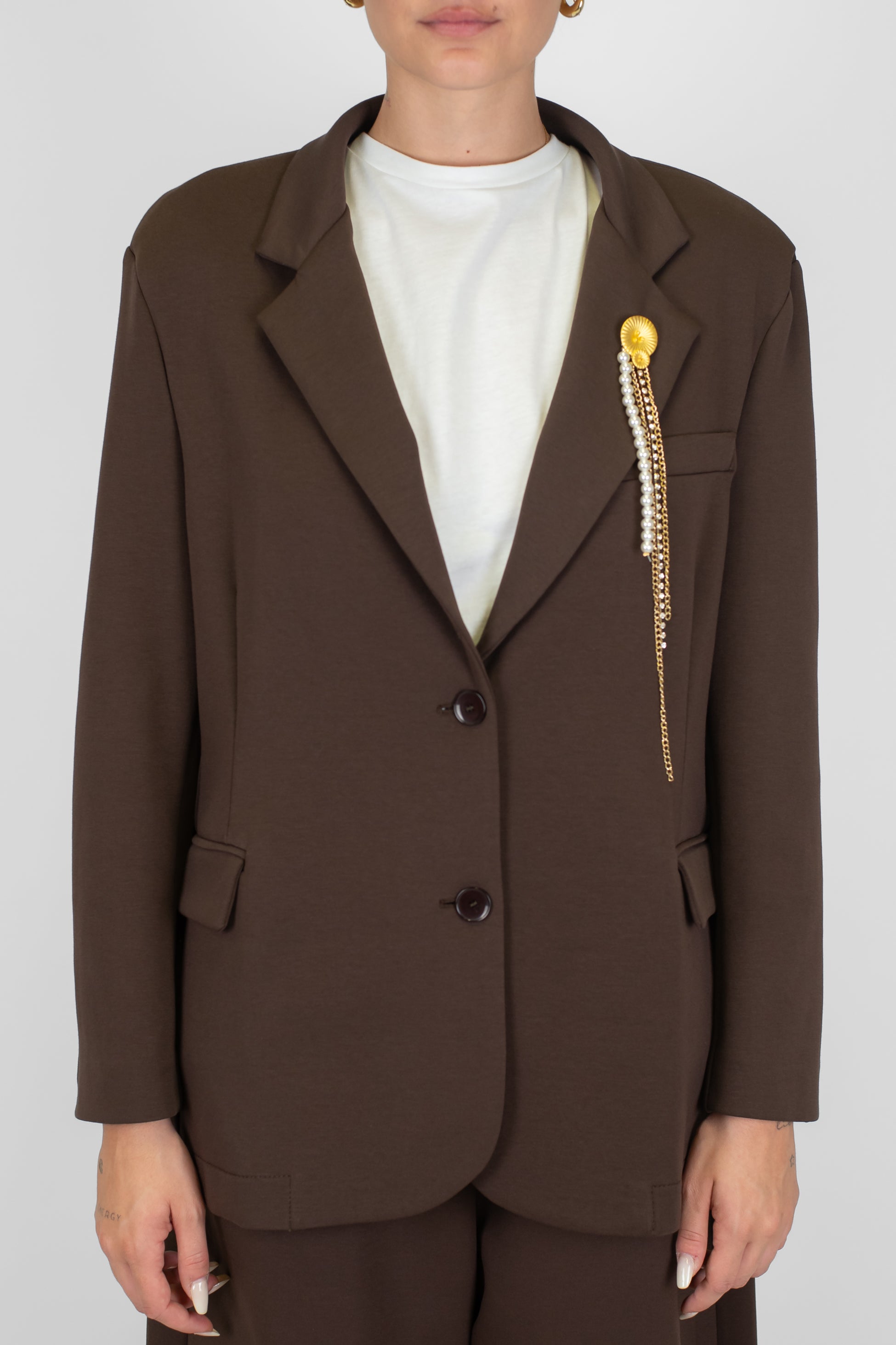 Motel - Giacca monopetto tinta unita con spilla