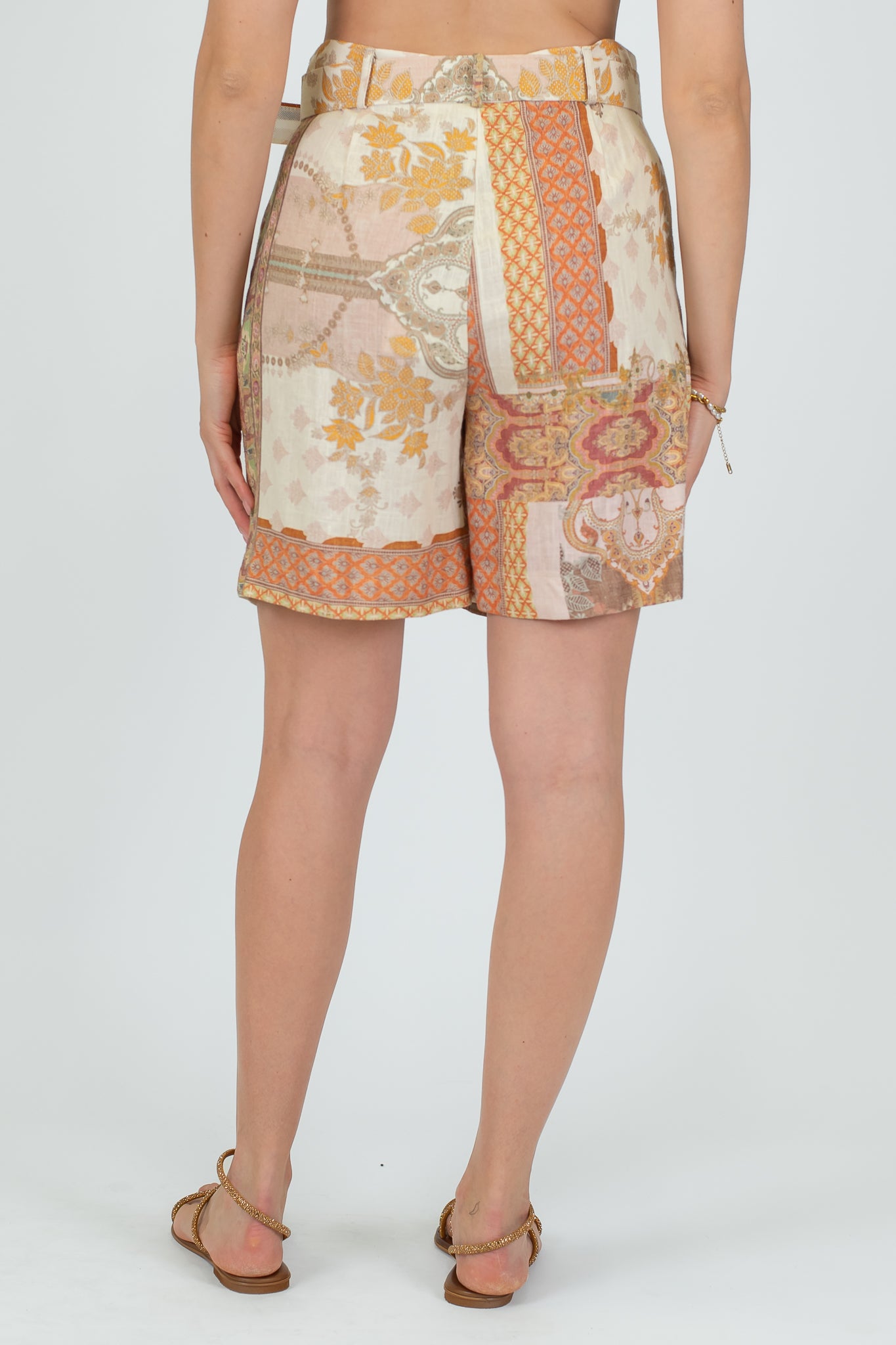 Tensione in - Bermuda fantasia in misto lino con cintura in vita