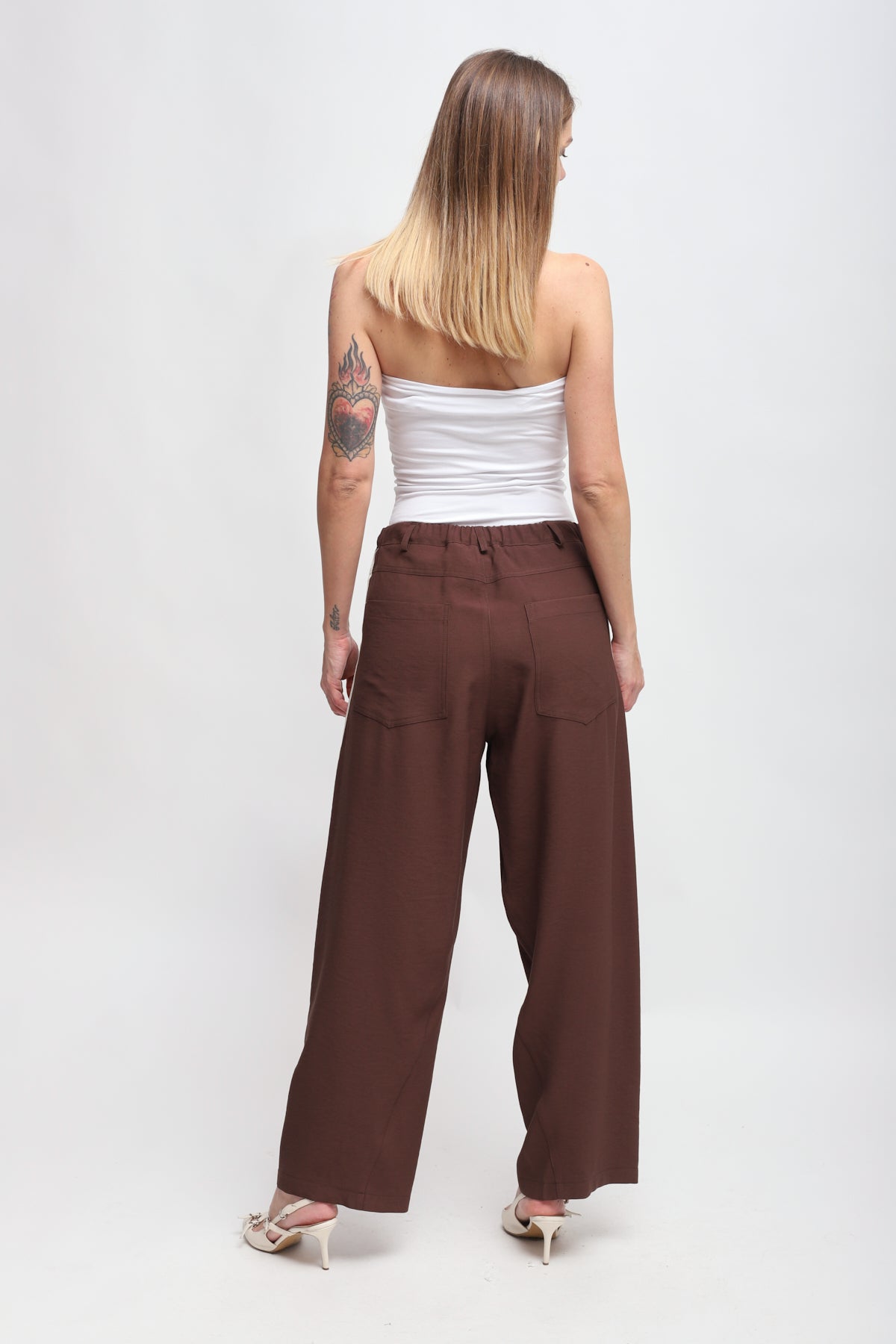 Maryley - Pantalone palazzo in viscosa leggera con coulisse ed bande laterali a contrasto