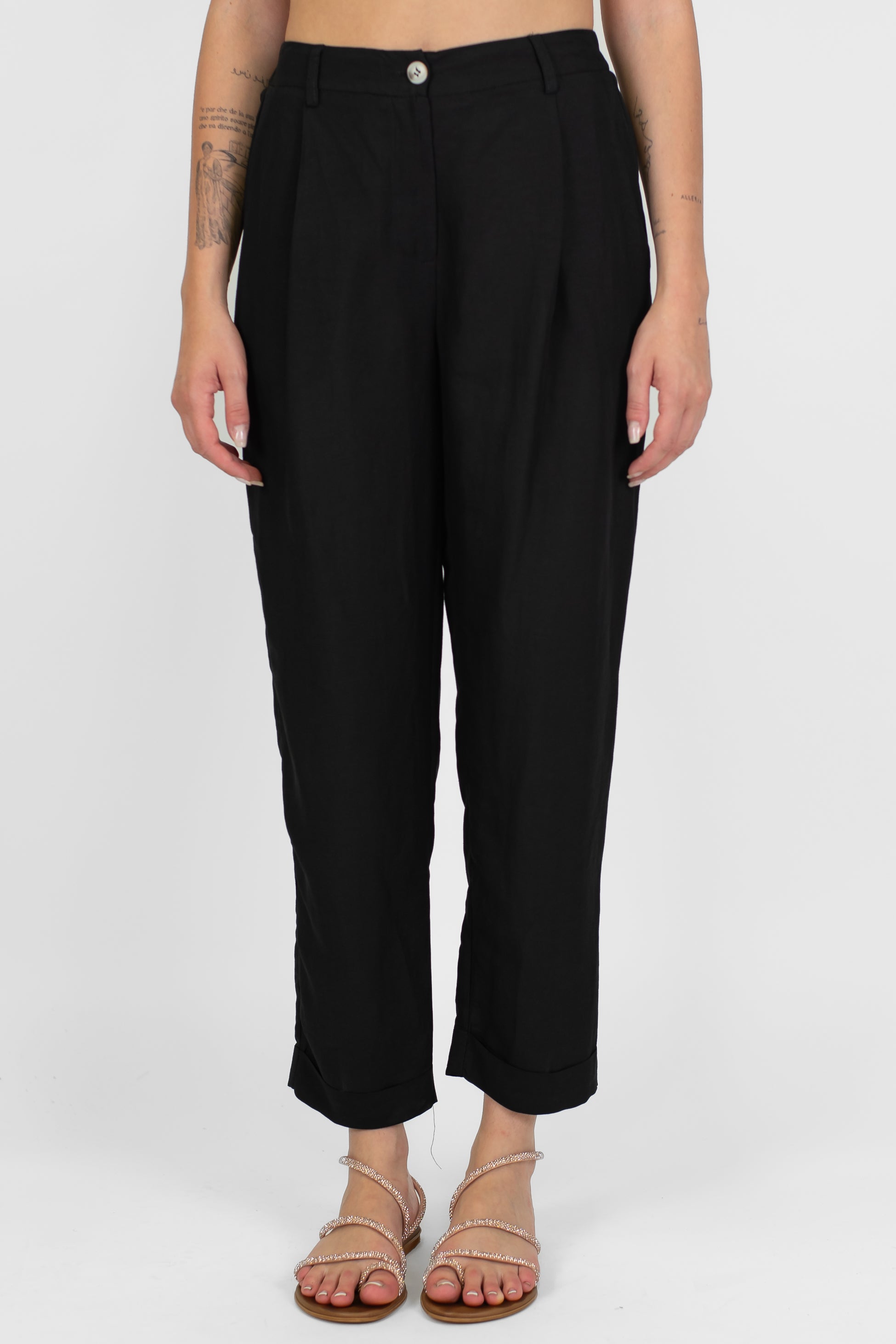 Motel - Coordinato camicia e pantalone in misto lino con elastico con in vita