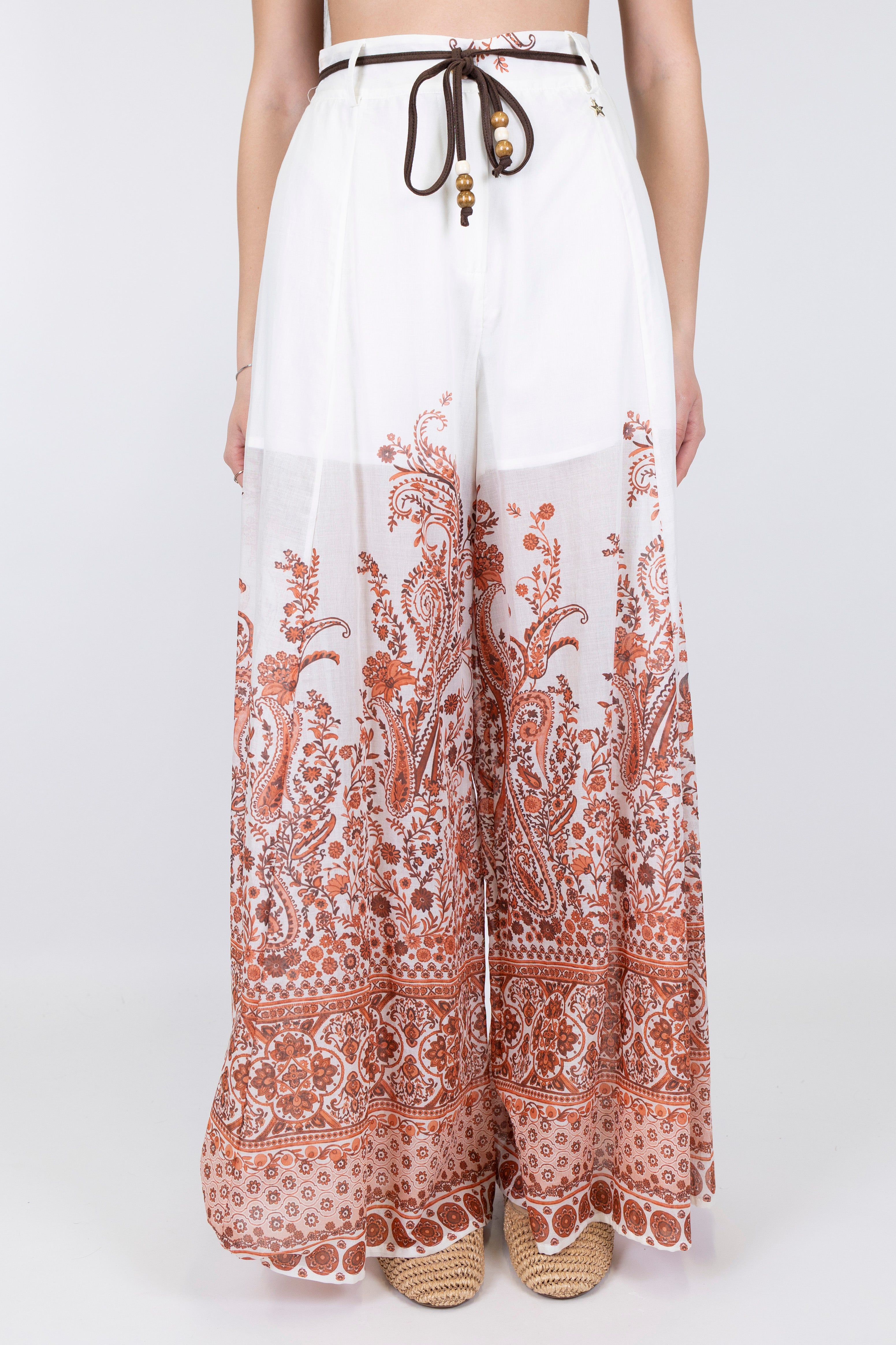 Souvenir - Pantalone palazzo fantasia floreale in mussola di cotone con elastico sul retro
