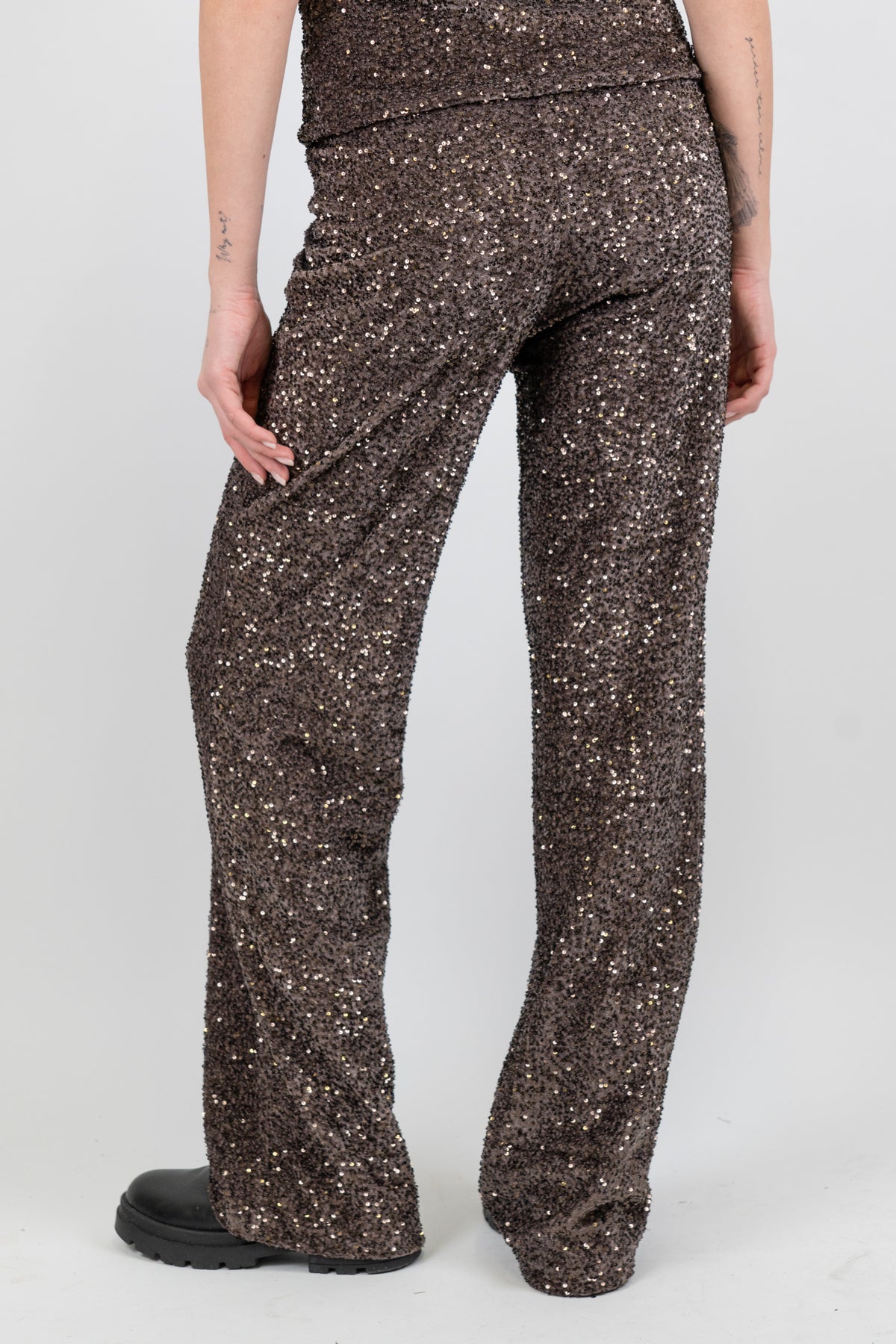 Haveone - Pantalone regular paillettes con elastico in vita