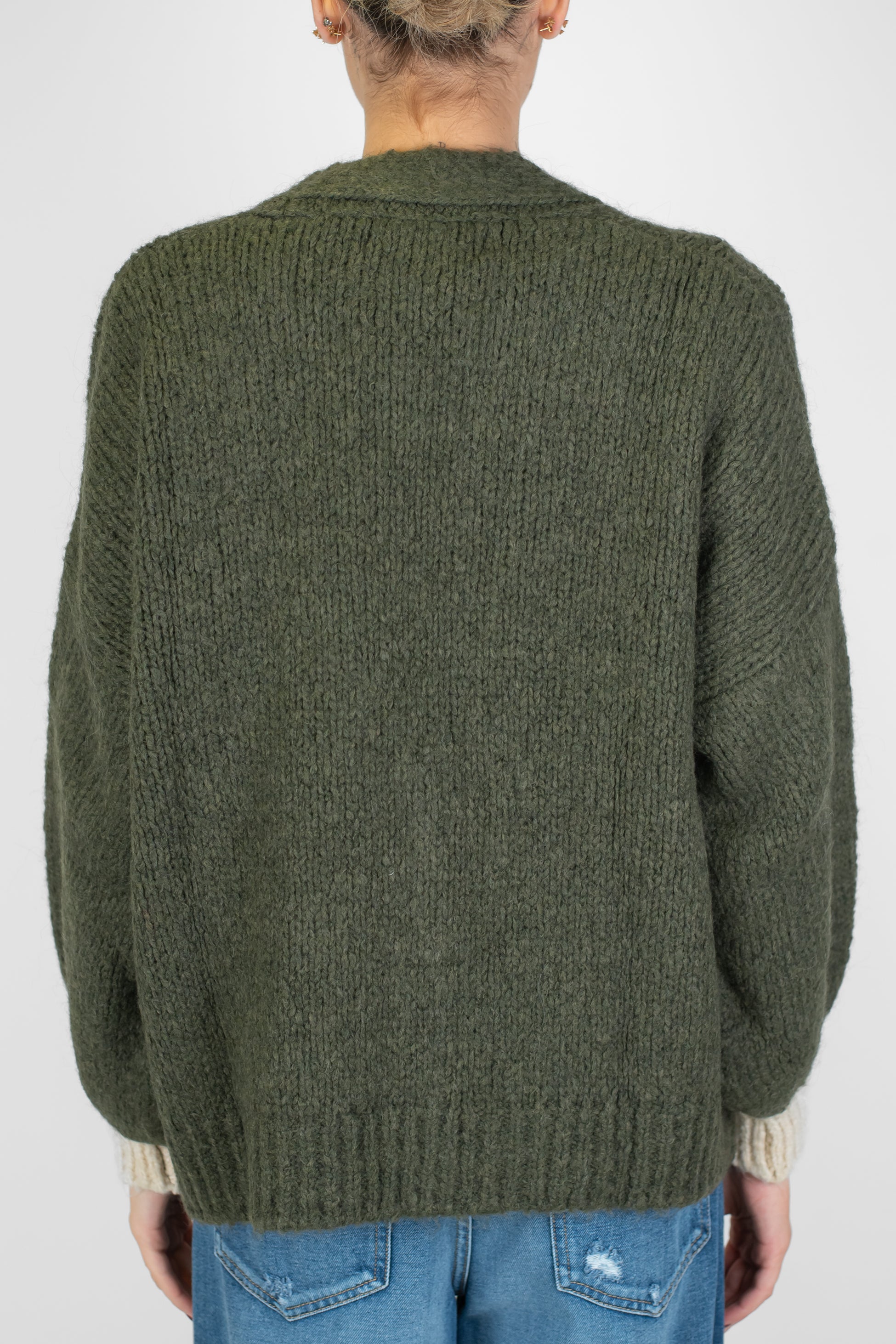 Haveone - Cardigan over in misto lana con profilo tasca e polsini a contrasto