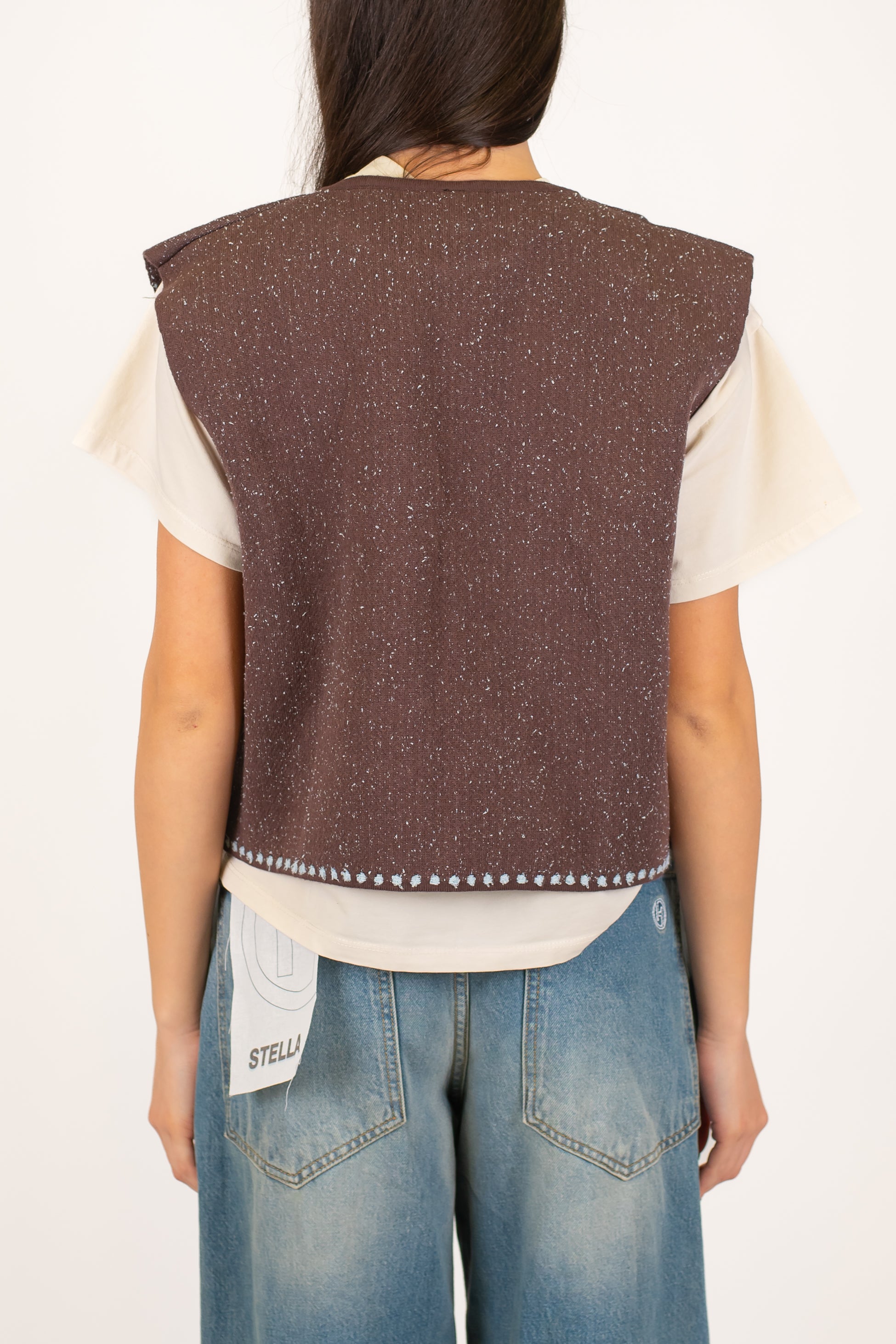 Tensione in - Gilet aperto con fantasia arabesque a contrasto