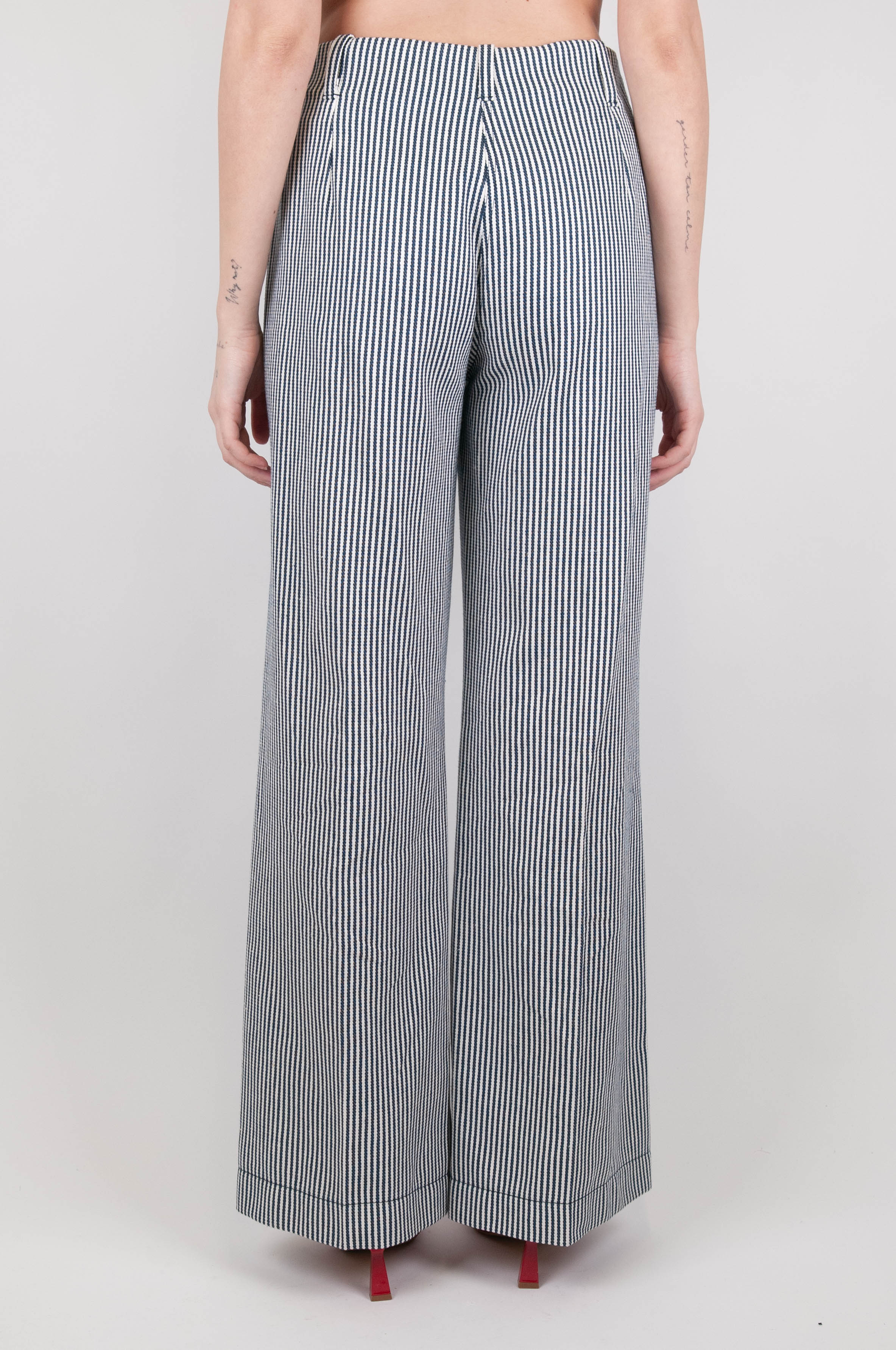 Tension in - Striped palazzo trousers with gold buttons