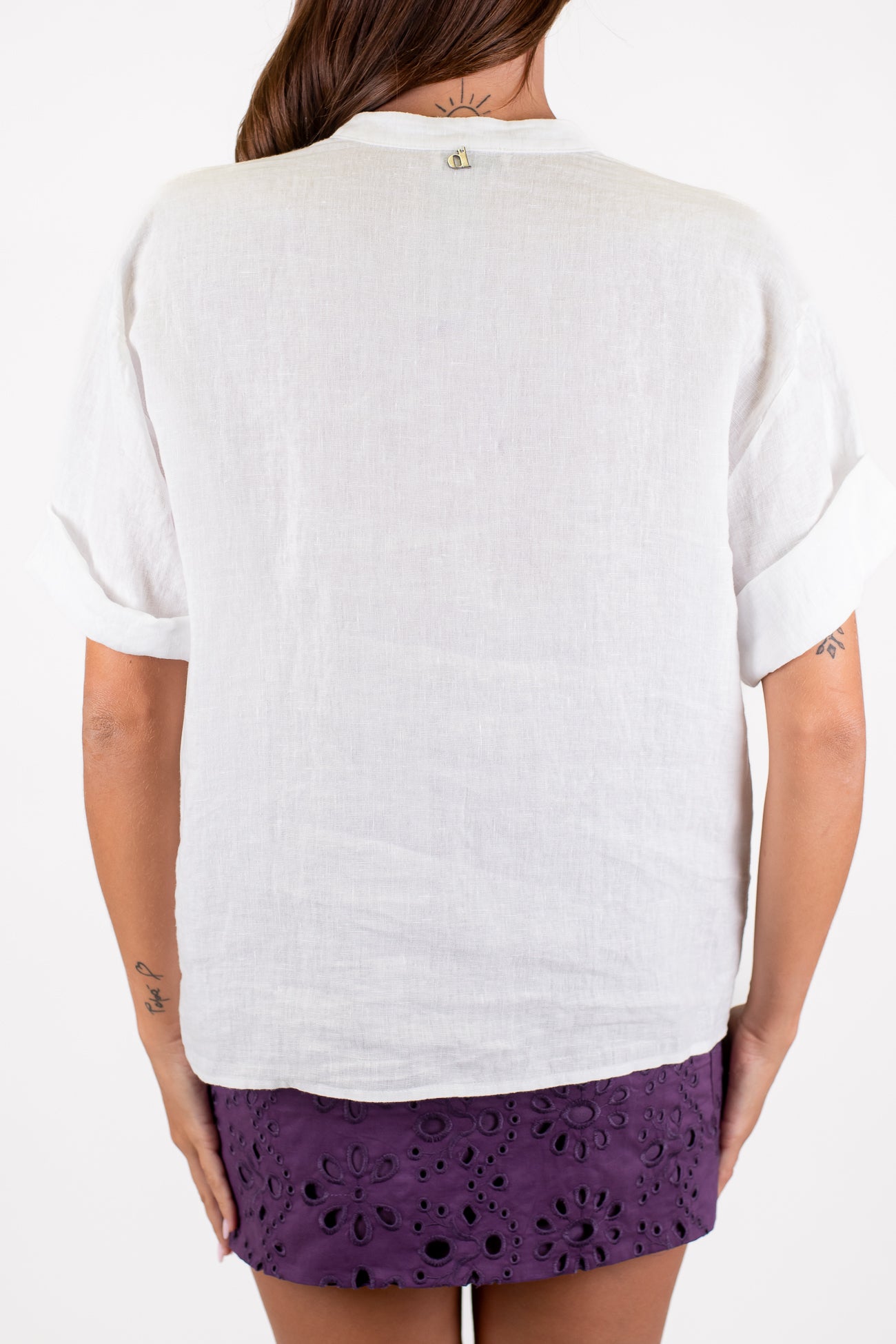 Dixie - Camicia mezzamanica in puro lino con collo coreano