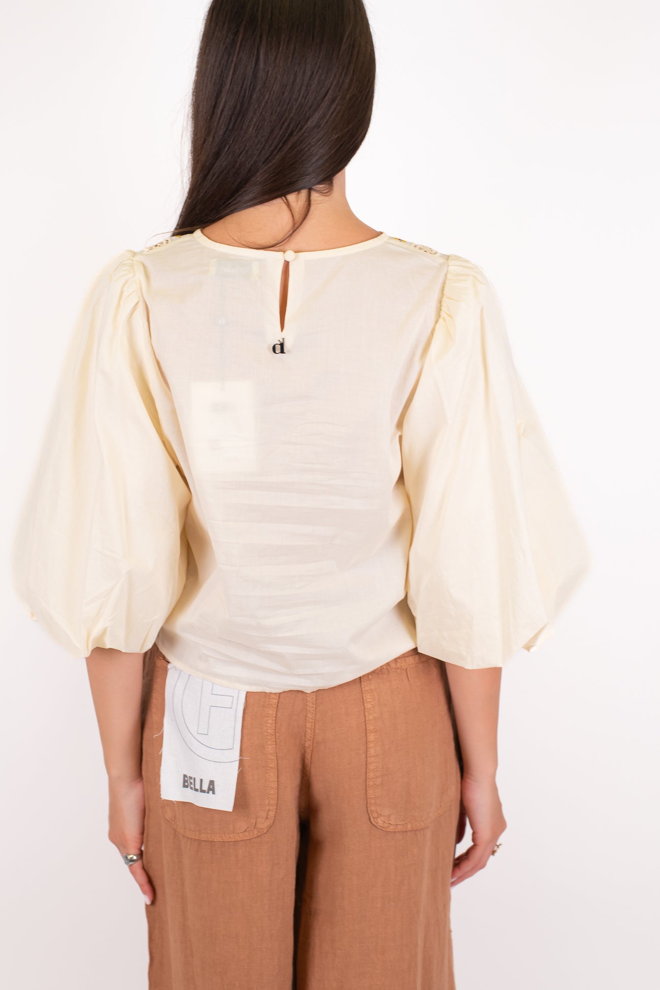 Dixie - Blusa fantasia floreale in mussola di cotone con manica tre qaurti a sbuffo