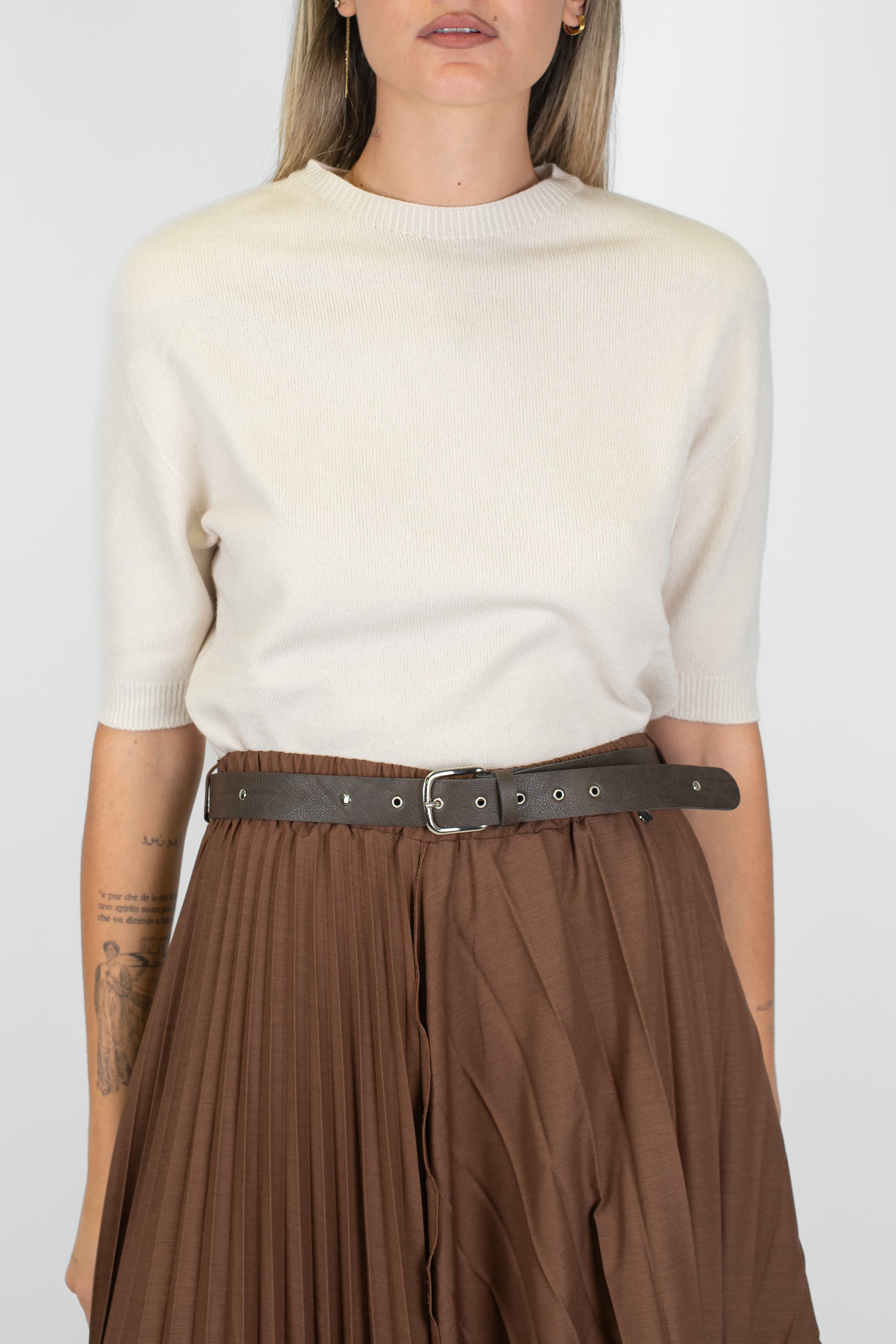 Maryley - Maglia girocollo con manica tre quarti e spalline