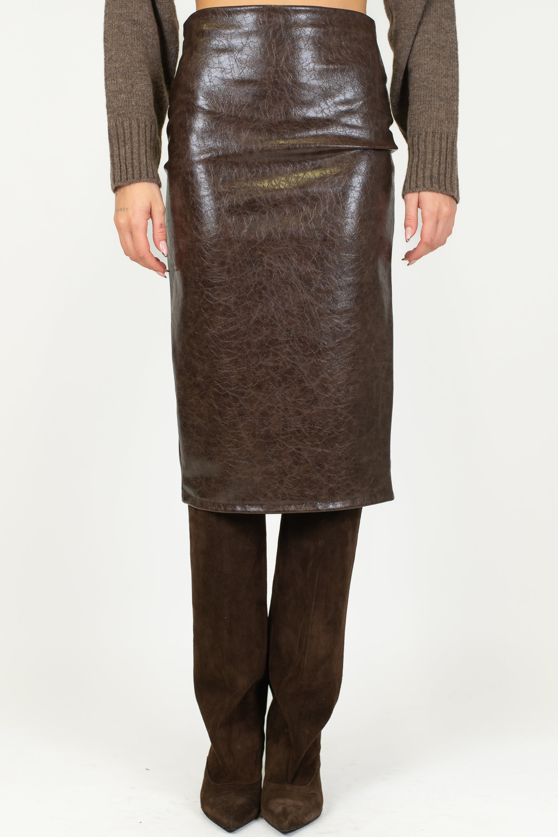 Haveone - Gonna longuette in ecoplelle con chiusura zip sul retro