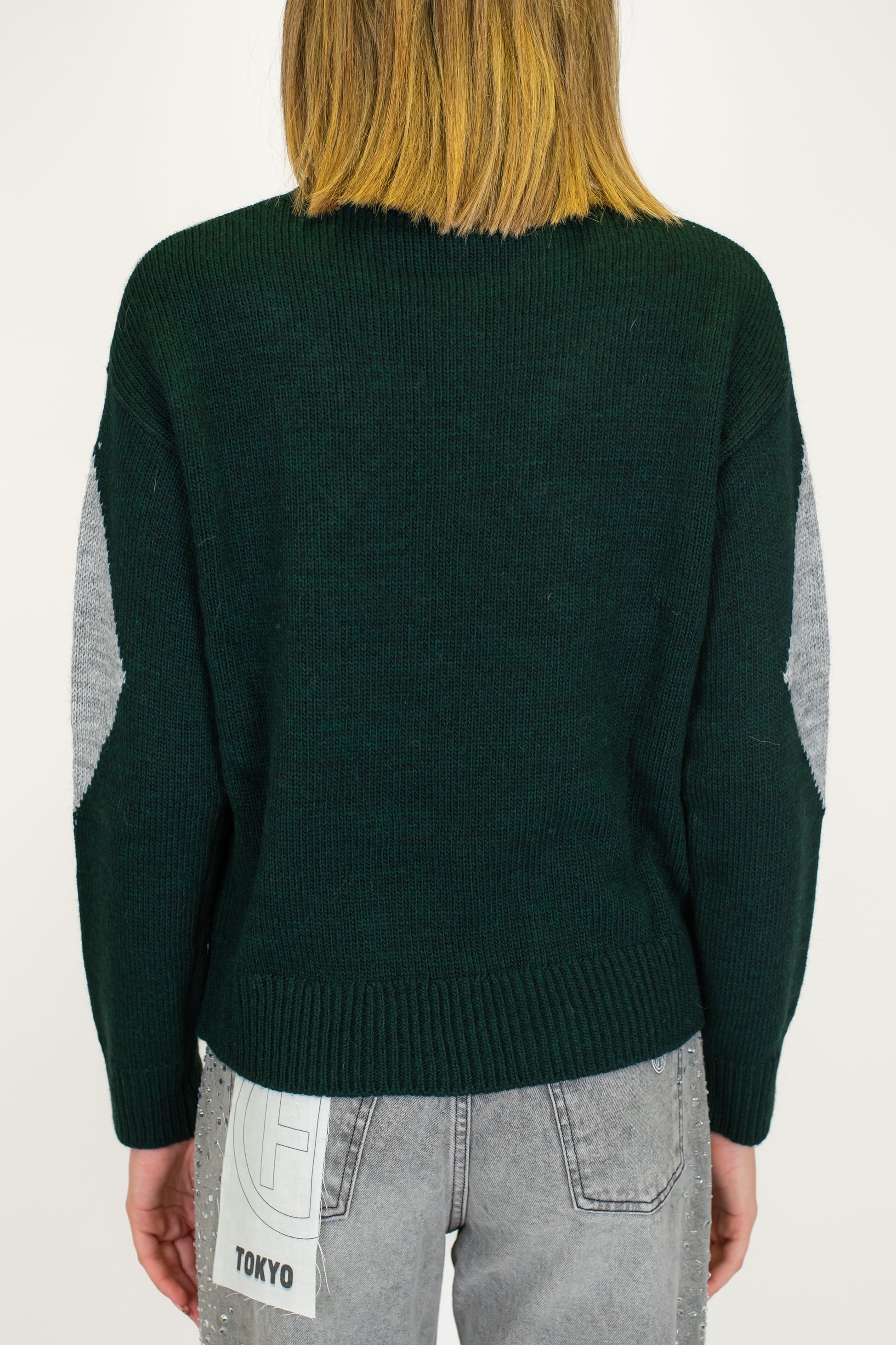 Motel - Maglia fantasia rombi con dettagli ricamati a contrasto in misto lana