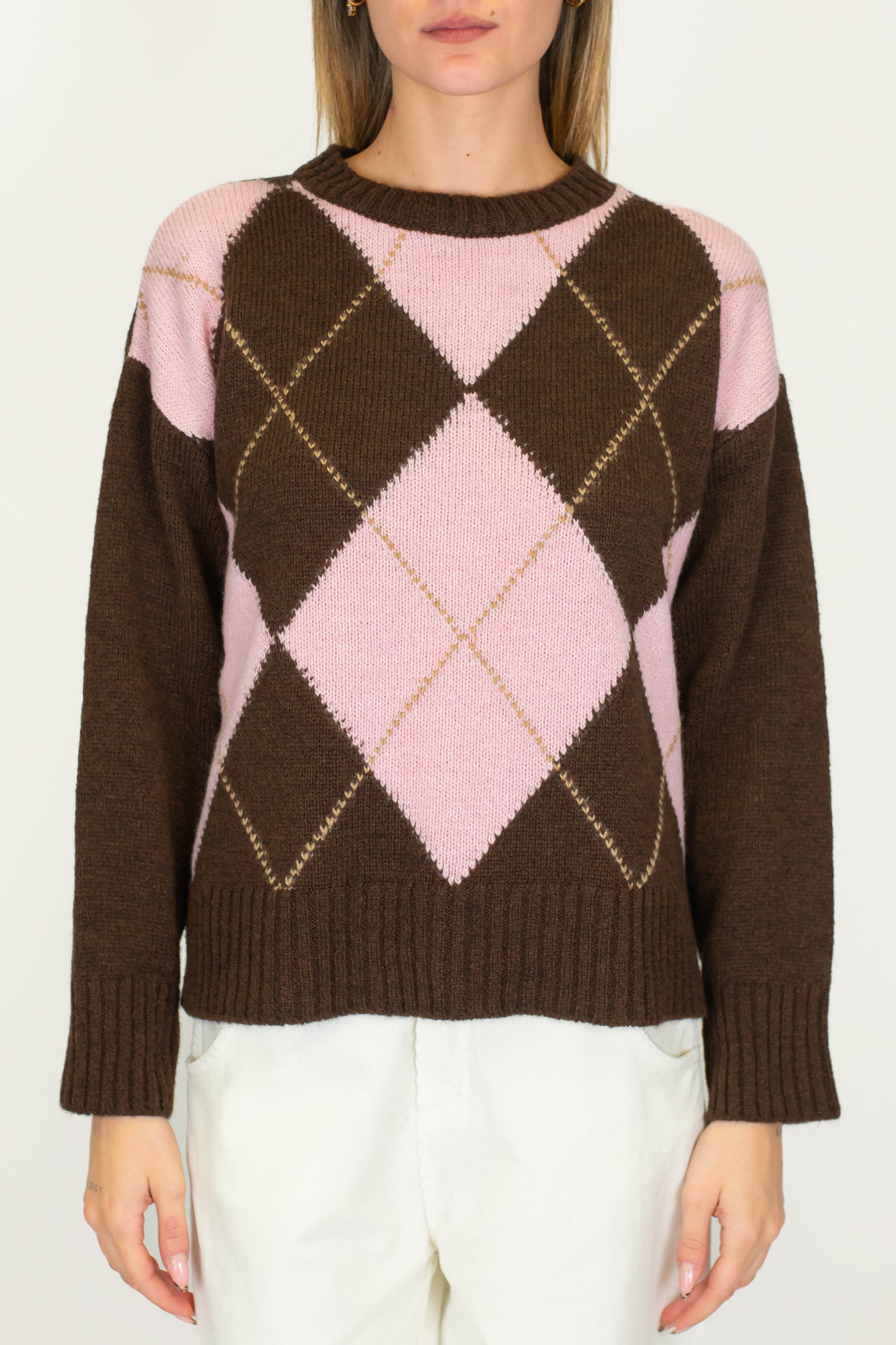 Tensione in - Maglia fantasia rombi a contrasto in misto lana