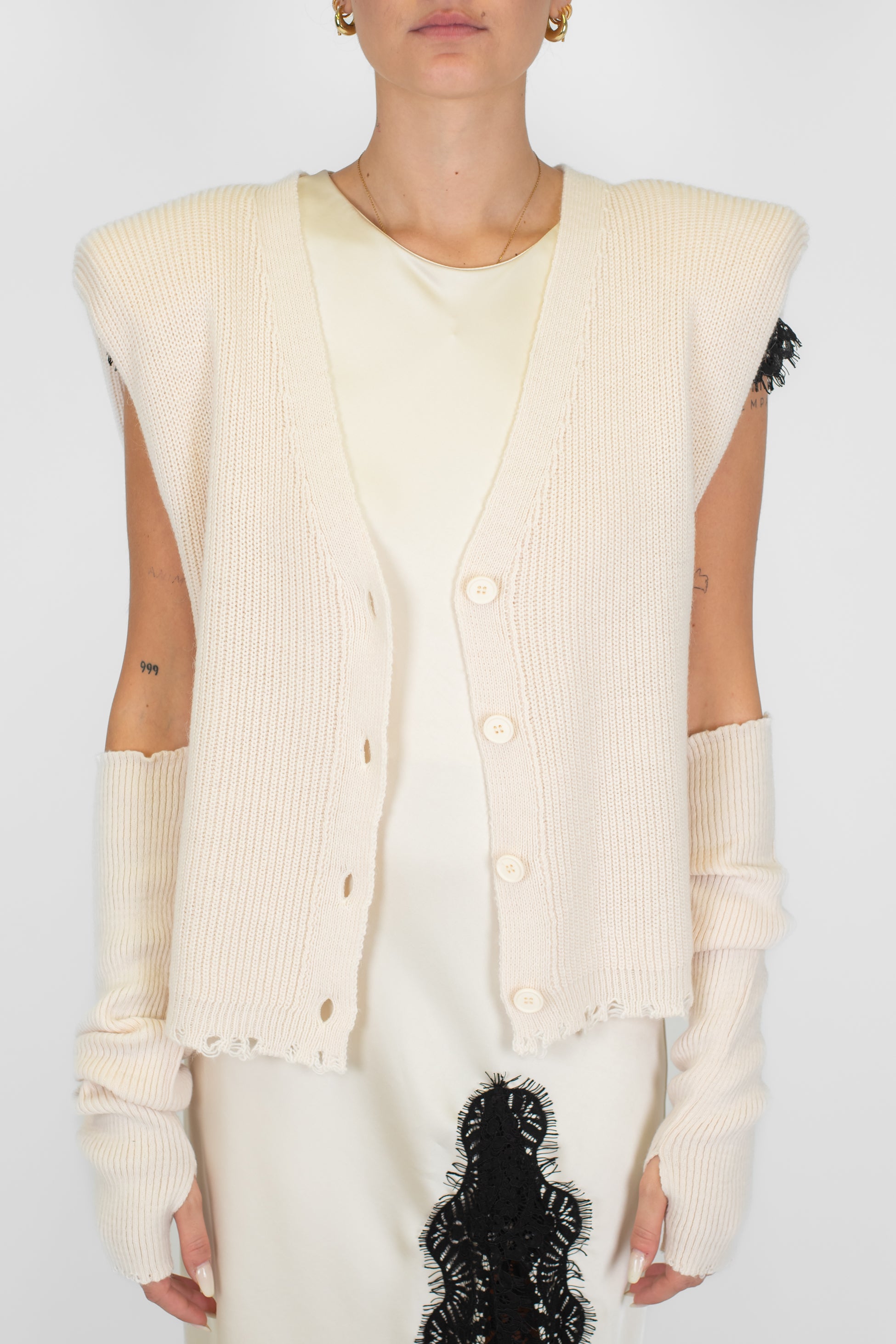 Haveone - Gilet a costine in misto lana con spalline e manicotti