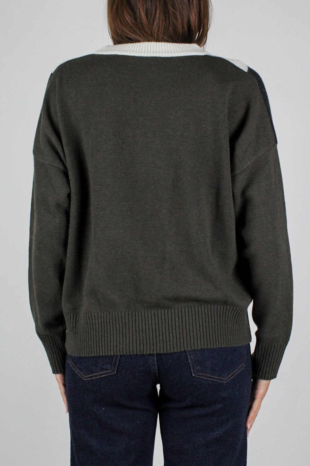 Maryley - Maglia girocollo fantasia rombi a contrasto in misto lana e cashmere
