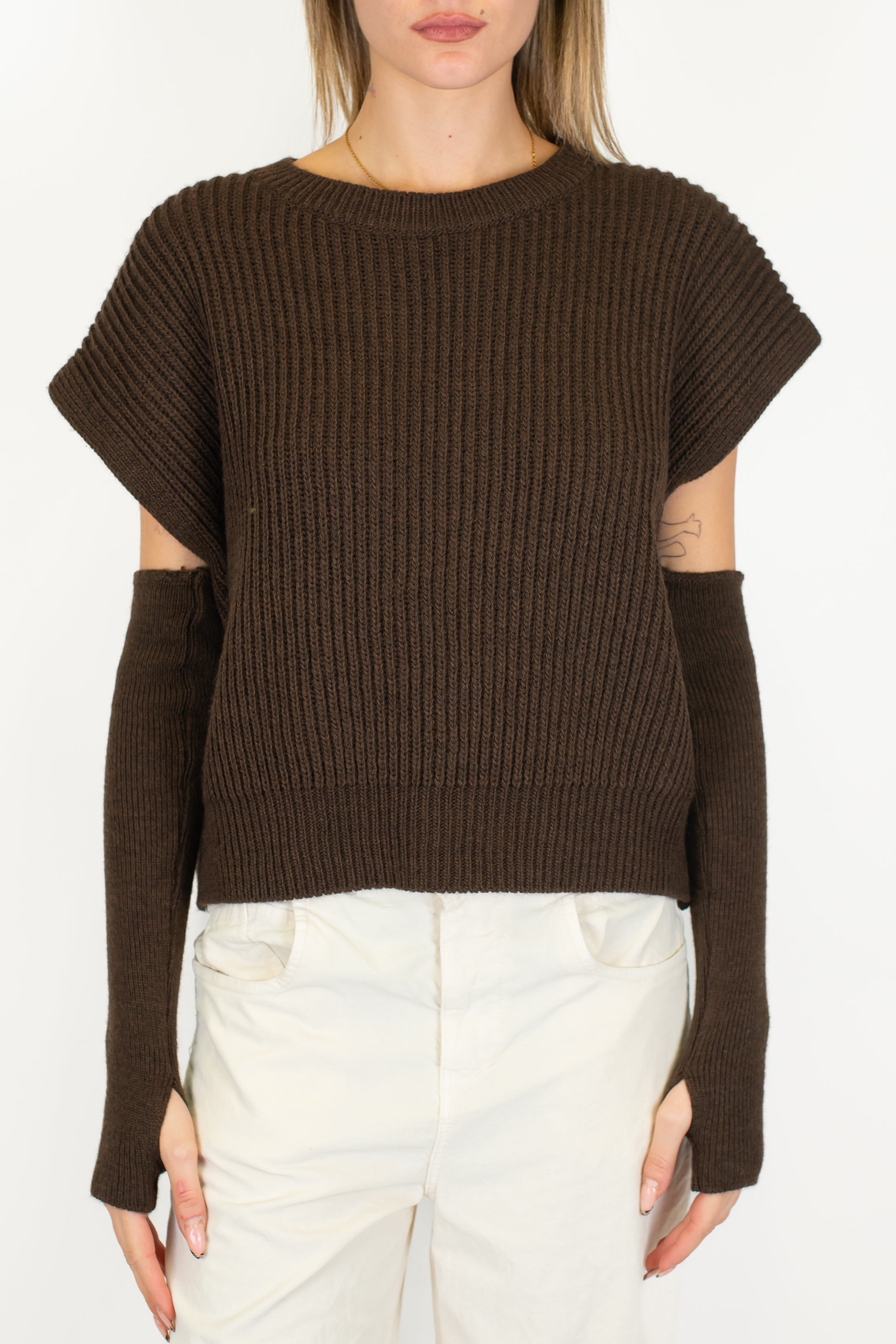 Dixie - Maglia girocollo a coste in misto lana con manicotti