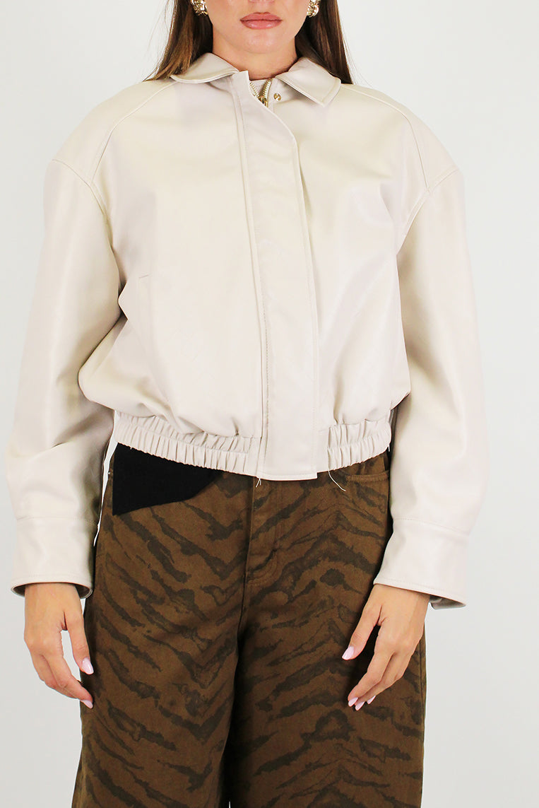 Motel - Bomber crop in ecopelle fantasia intrecciata con chiusura a zip a scomparsa