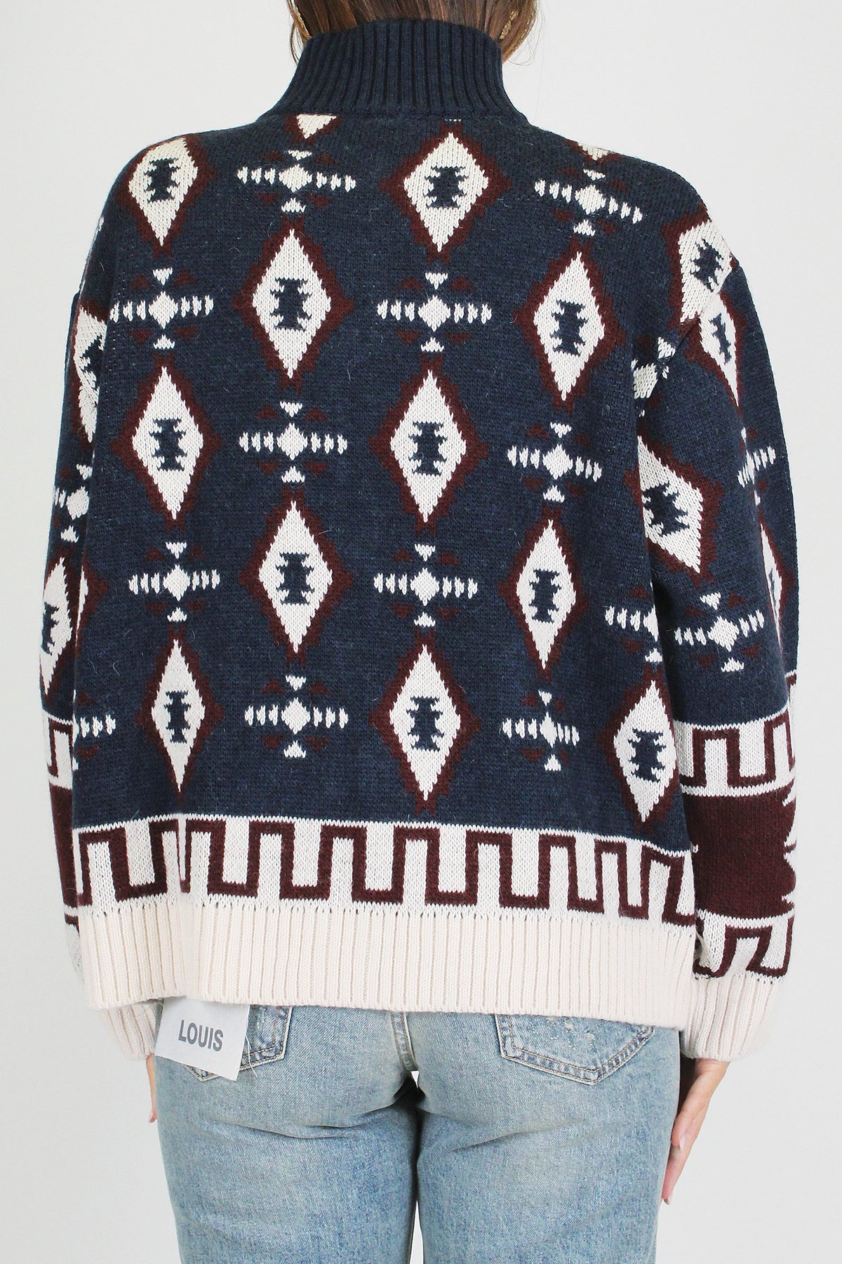 Tensione in - Cardigan fantasia etnica in misto lana con collo alto e chiusurza zip