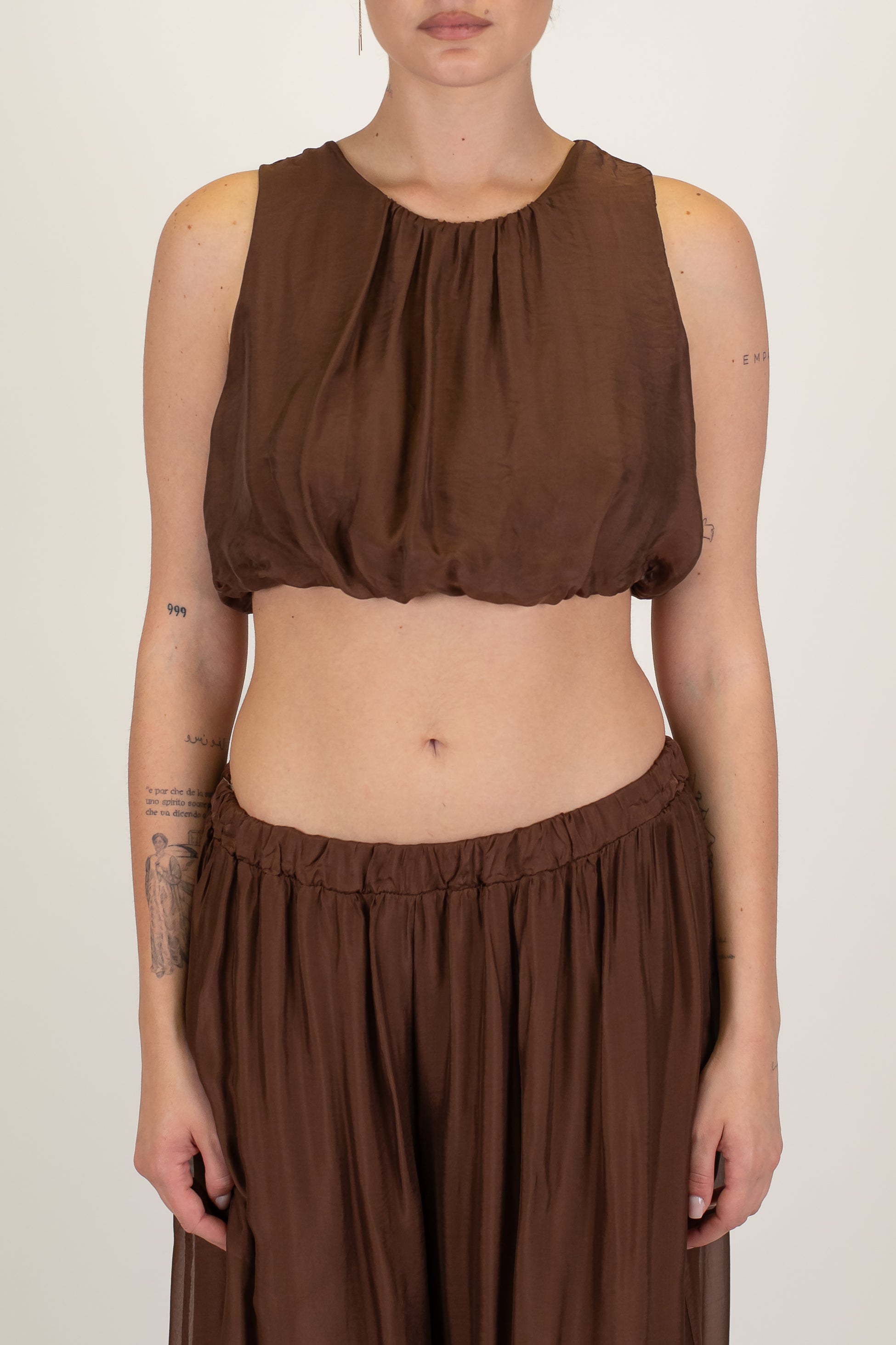 Haveone - Top in misto viscosa e seta con sbuffo sul fondo