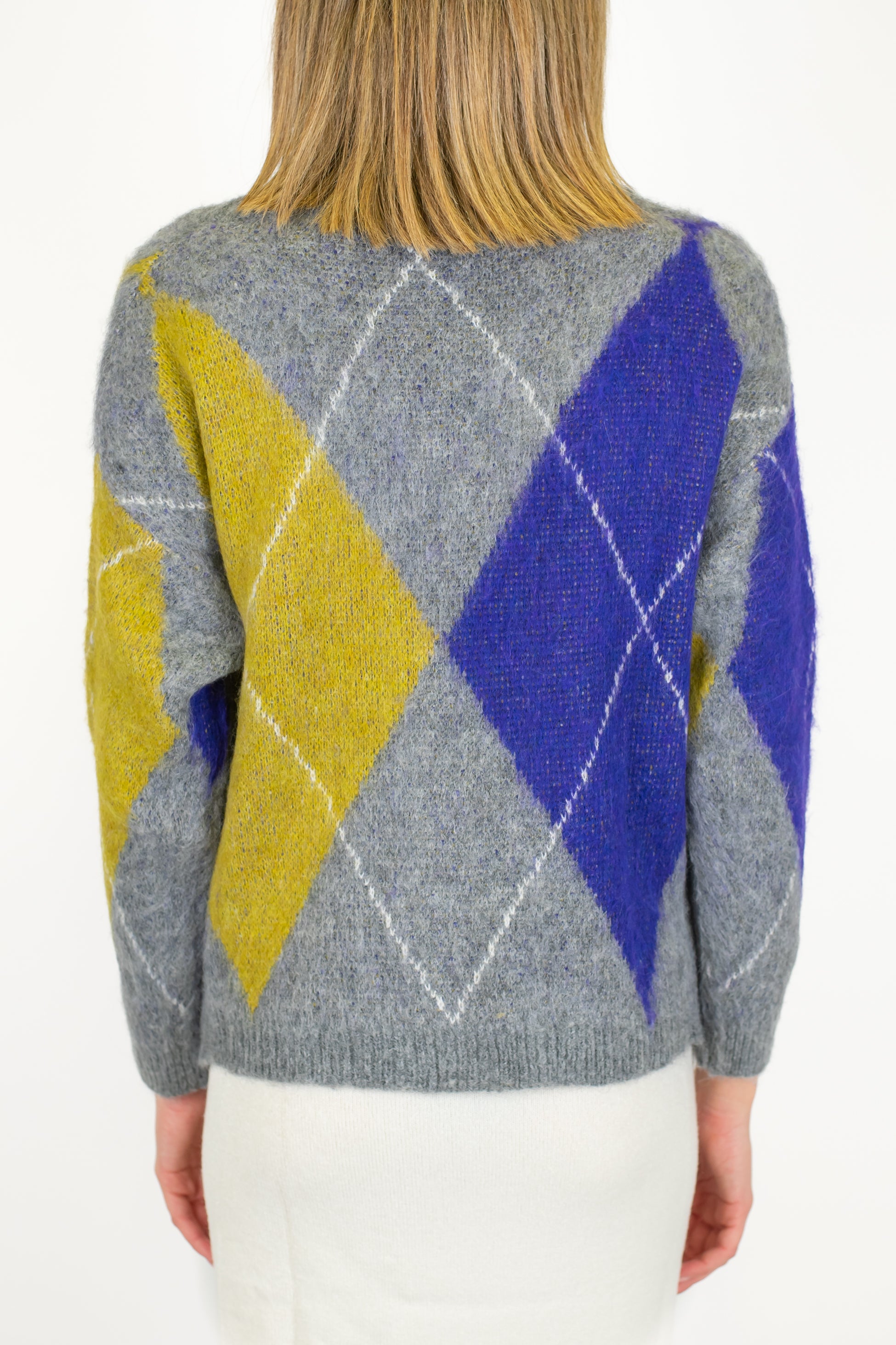 Dixie - Cardigan fantasia rombi a contrasto in misto lana