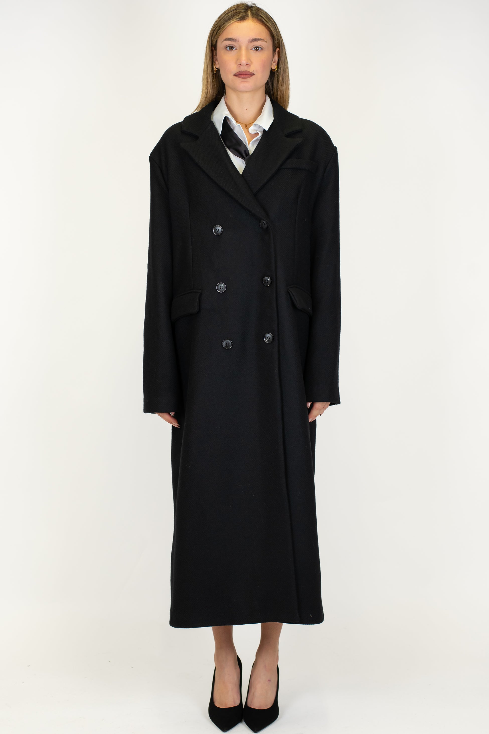 Haveone - Cappotto lungo doppiopetto in misto lana