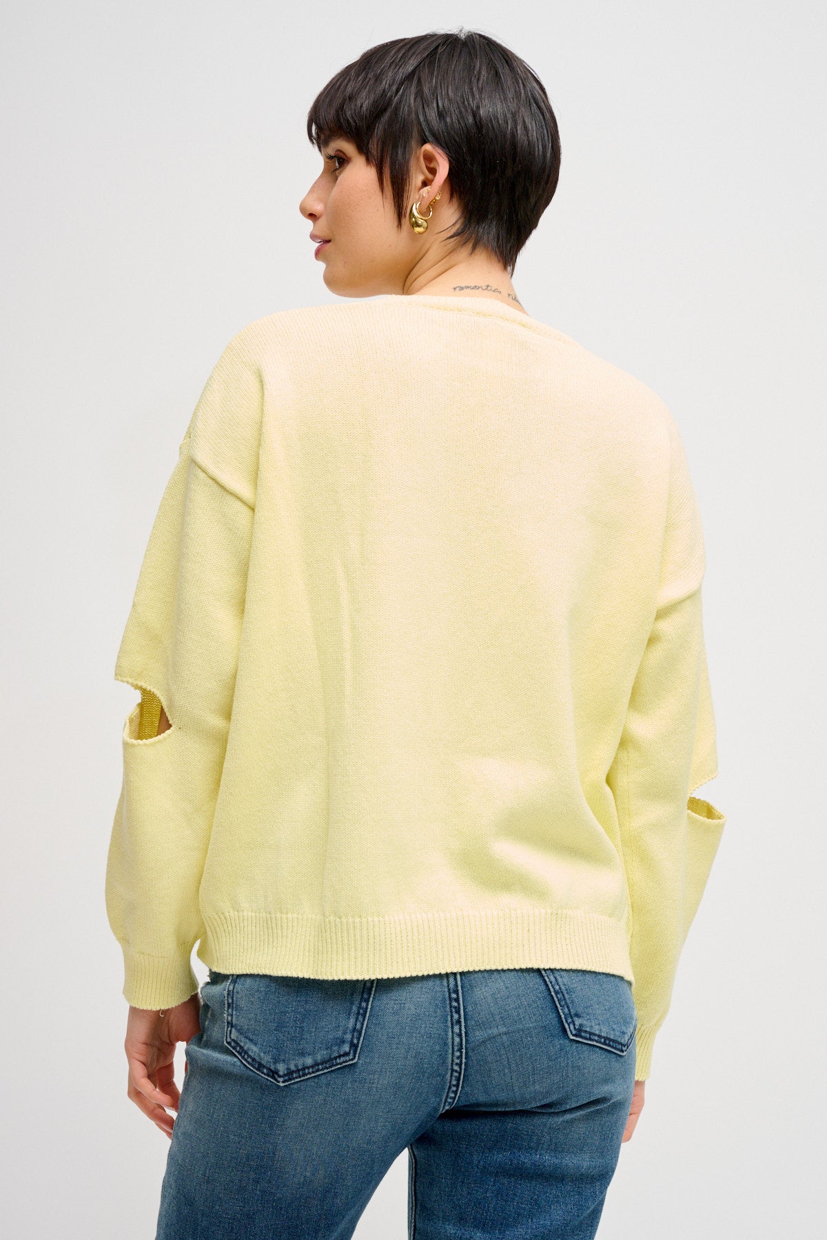 Maryely - Maglia in cotone girocollo con spacchetti sui gomiti