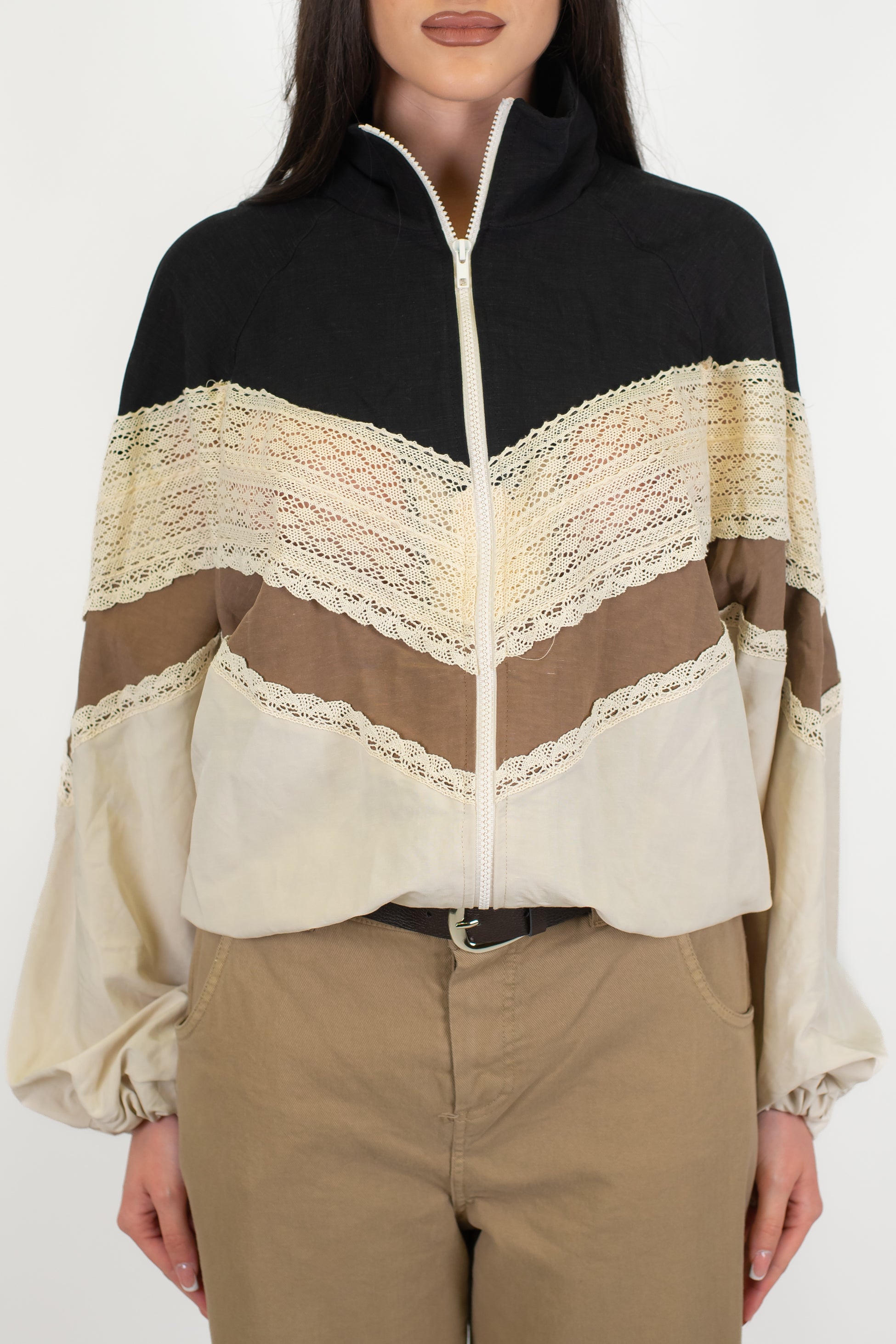 Motel - Bomber in misto lino con colori a contrasto e dettagli tramati in pizzo