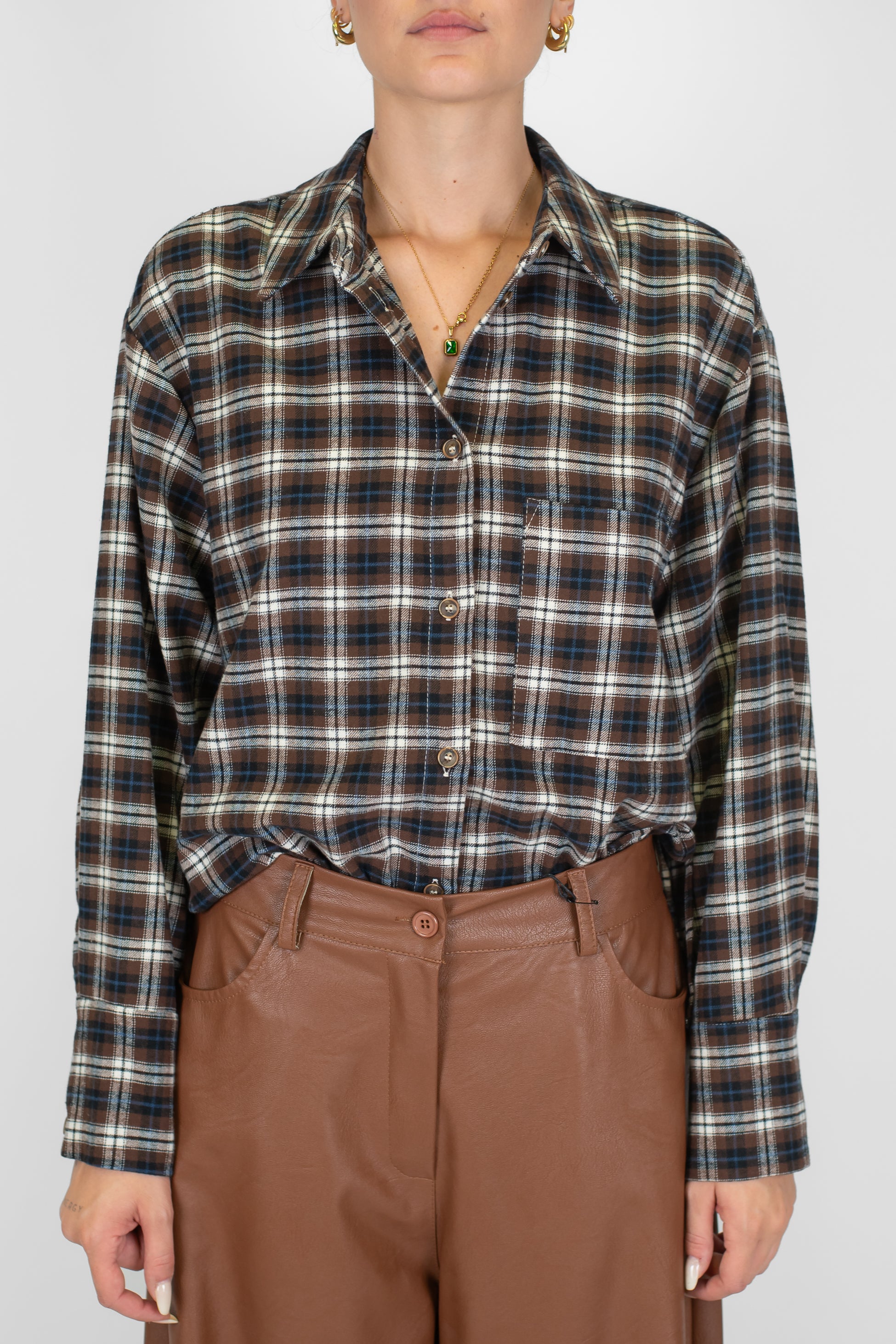 Haveone - Camicia fantasia quadri con taschino